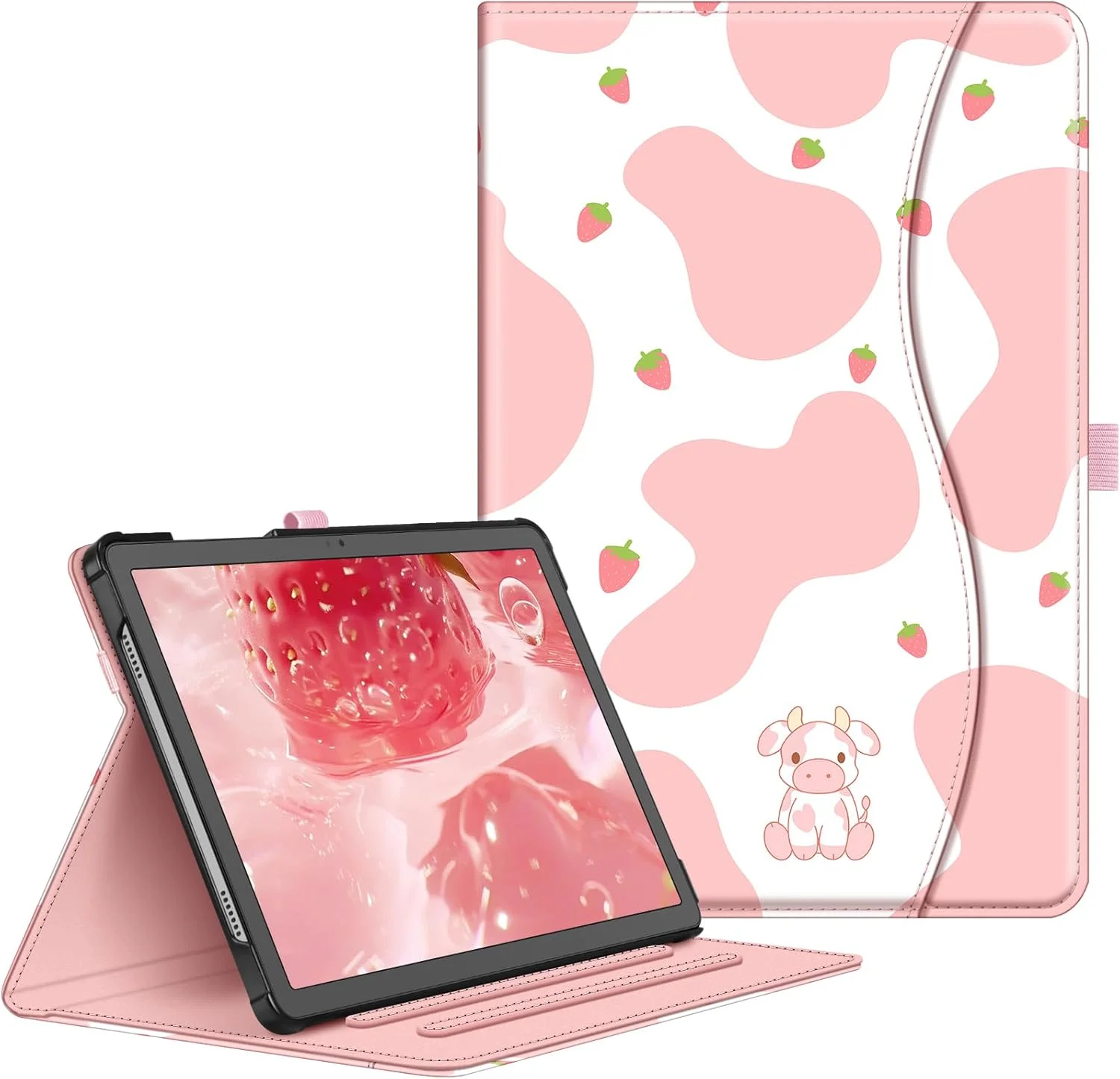 کیف محافظ FINTIE برای تبلت سامسونگ گلکسی تب A9 پلاس / A9+ 11 اینچ مدل 2023 (SM-X210/ X216/ X218)، کاور هوشمند چند زاویه ای با قابلیت استند و جیب، دارای عملکرد بیدار/خواب خودکار، طرح گاو توت فرنگی