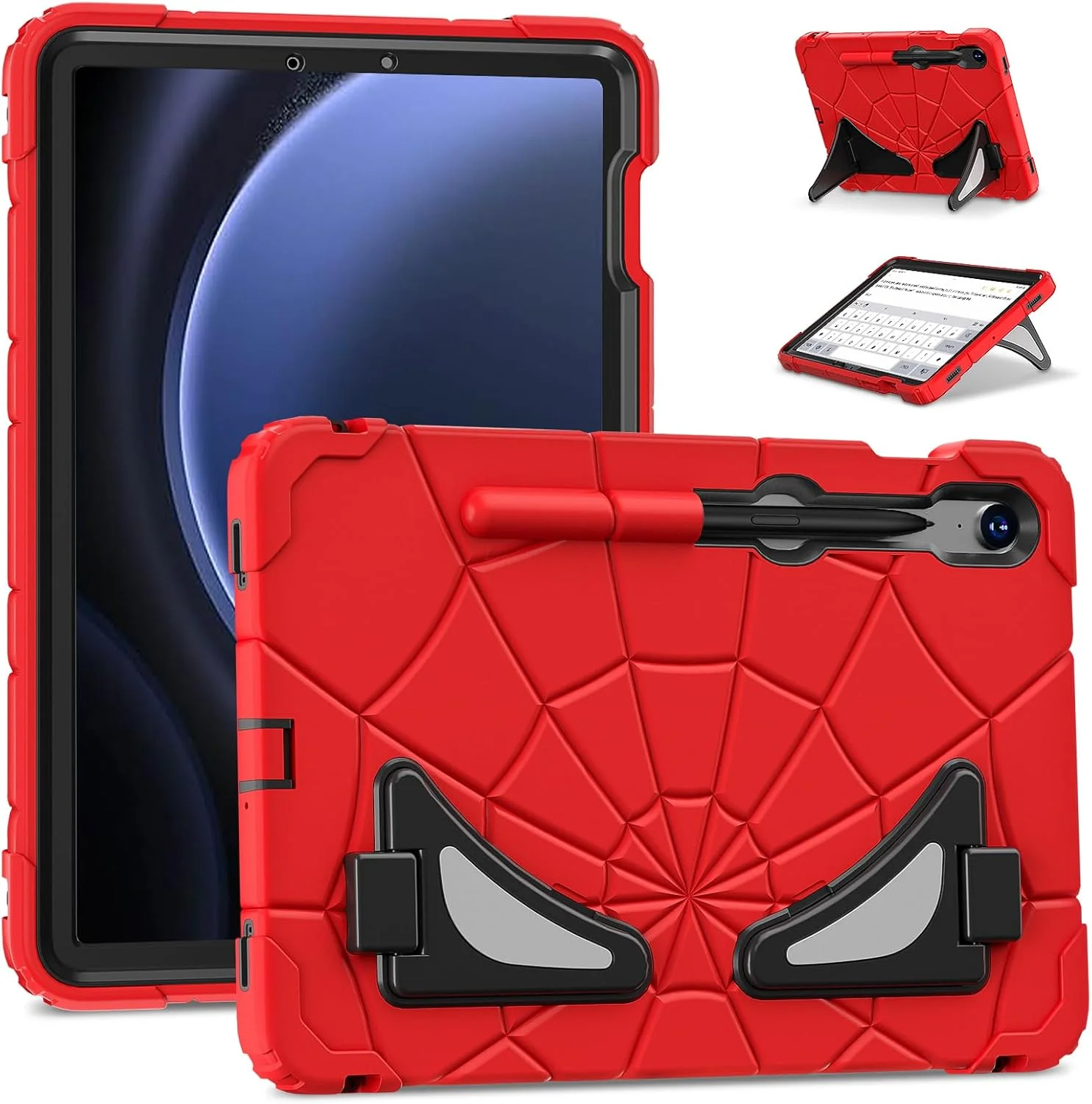 کاور محافظ کودکانه یونیچی برای تبلت سامسونگ گلکسی تب S9 FE 10.9 اینچ / گلکسی تب S9 11 اینچ 2023، دارای پایه استند، ضد ضربه، محافظت از گوشه‌ها، مناسب برای پسران و دختران، رنگ قرمز/مشکی