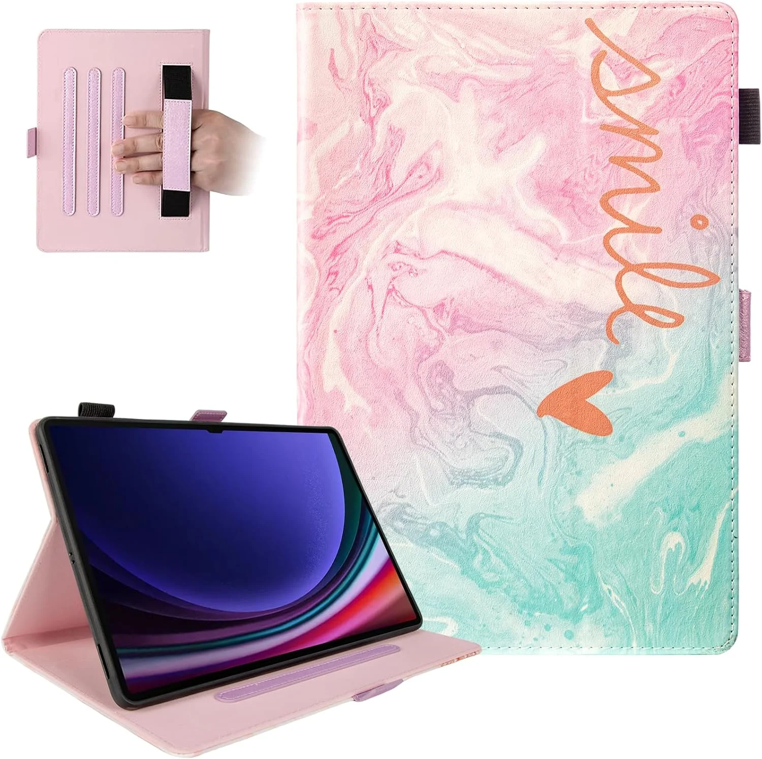 کیف محافظ Dteck برای تبلت سامسونگ گلکسی تب S10+/S9+/S8+/S7 FE/S7+ به همراه جای قلم S Pen، کاور محافظ هوشمند ضد ضربه با قابلیت استند و خواب/بیدار شدن خودکار، آبی صورتی