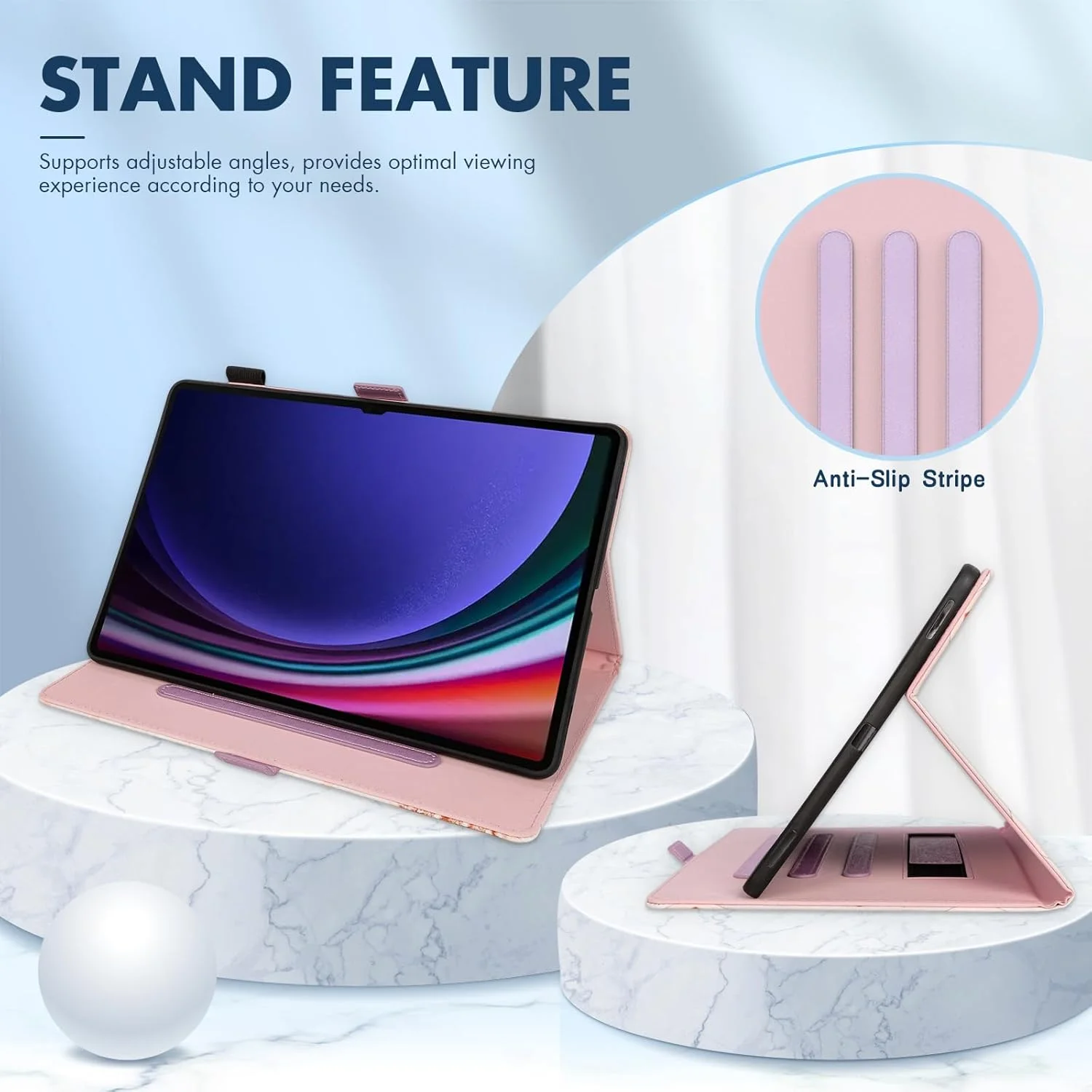 کیف محافظ Dteck برای تبلت سامسونگ گلکسی تب S10+/S9+/S8+/S7 FE/S7+ به همراه جای قلم S Pen، کاور محافظ هوشمند ضد ضربه با قابلیت استند و خواب/بیدار شدن خودکار، آبی صورتی