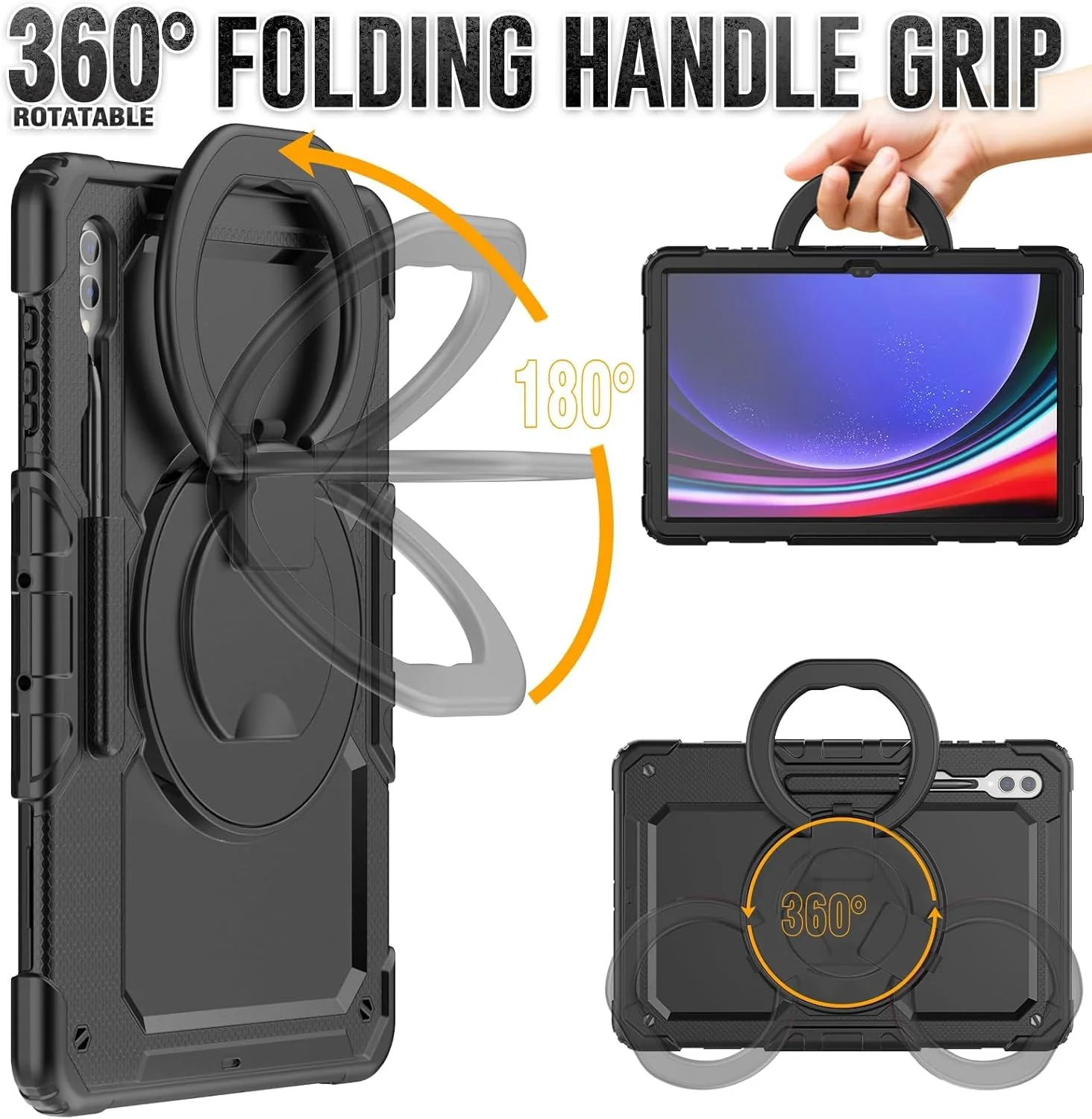 کیف محافظ نالاکال برای تبلت سامسونگ گلکسی تب S10 Ultra 14.6 اینچی 2024 SM-X920، [دارای جای قلم+محافظ صفحه نمایش] کاور محافظتی تمام بدنه مقاوم با دسته چرخان سیلیکونی برای گلکسی تب S10 Ultra (مشکی)