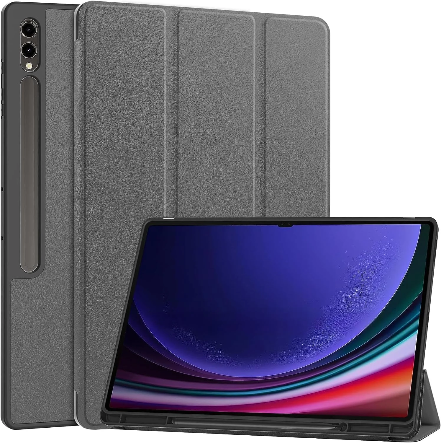 کاور باریک Gruattreay سازگار با تبلت سامسونگ گلکسی تب S9 Ultra سایز 14.6 اینچ (مدل 2023) با جای قلم داخلی، کاور محافظ چند زاویه ای، محافظ با قابلیت خواب/بیدار شدن خودکار (خاکستری)