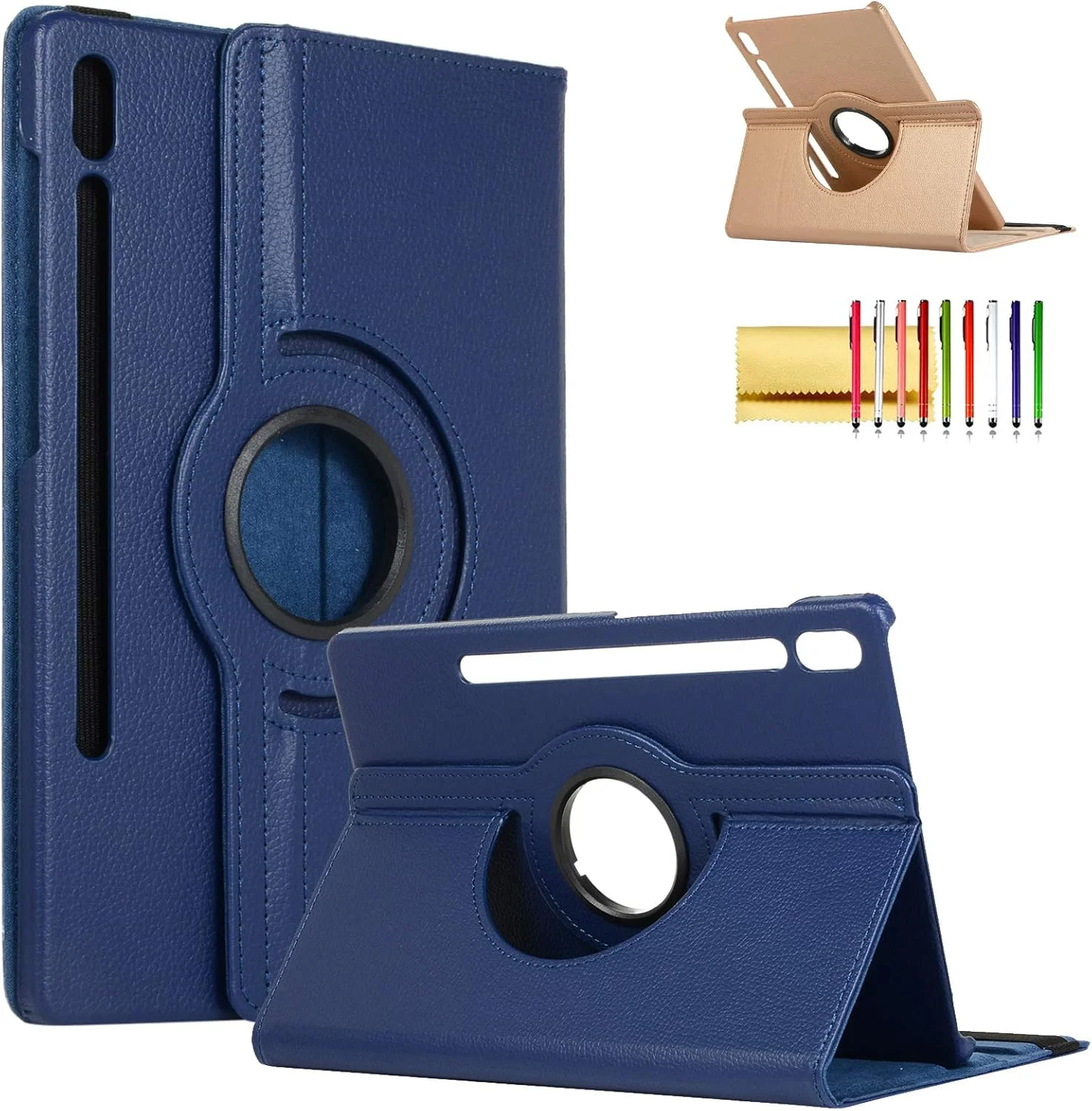 کاور هوشمند Techcircle برای Samsung Galaxy Tab S7 2020، کیف باریک چرمی با قابلیت چرخش 360 درجه و استند، دارای حالت خواب/بیدار خودکار و زوایای دید چندگانه، مناسب برای Galaxy Tab S7 11 اینچی مدل -T870/T875/T876، سرمه ای