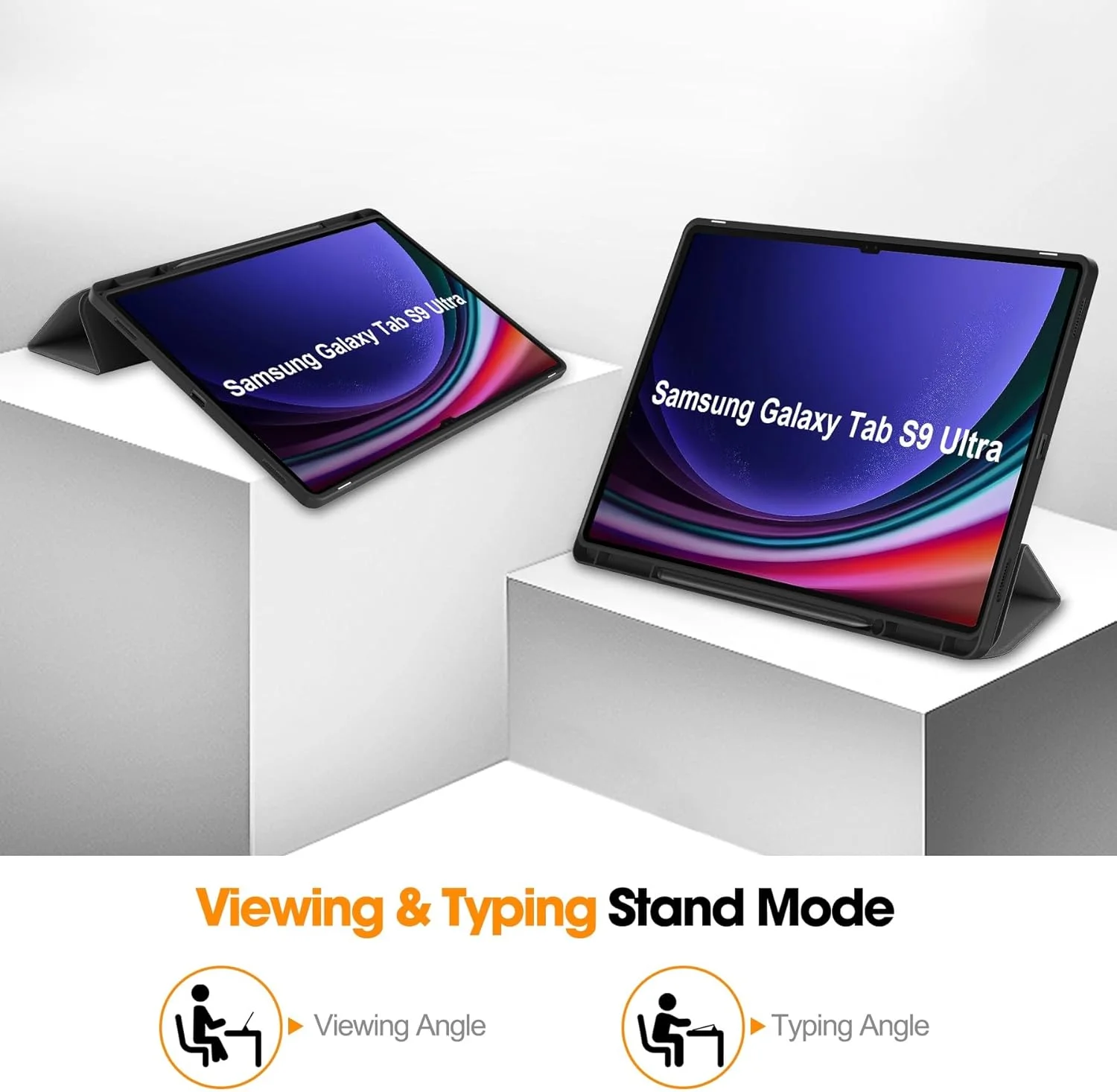 کاور باریک Gruattreay سازگار با تبلت سامسونگ گلکسی تب S9 Ultra سایز 14.6 اینچ (مدل 2023) با جای قلم داخلی، کاور محافظ چند زاویه ای، محافظ با قابلیت خواب/بیدار شدن خودکار (خاکستری)