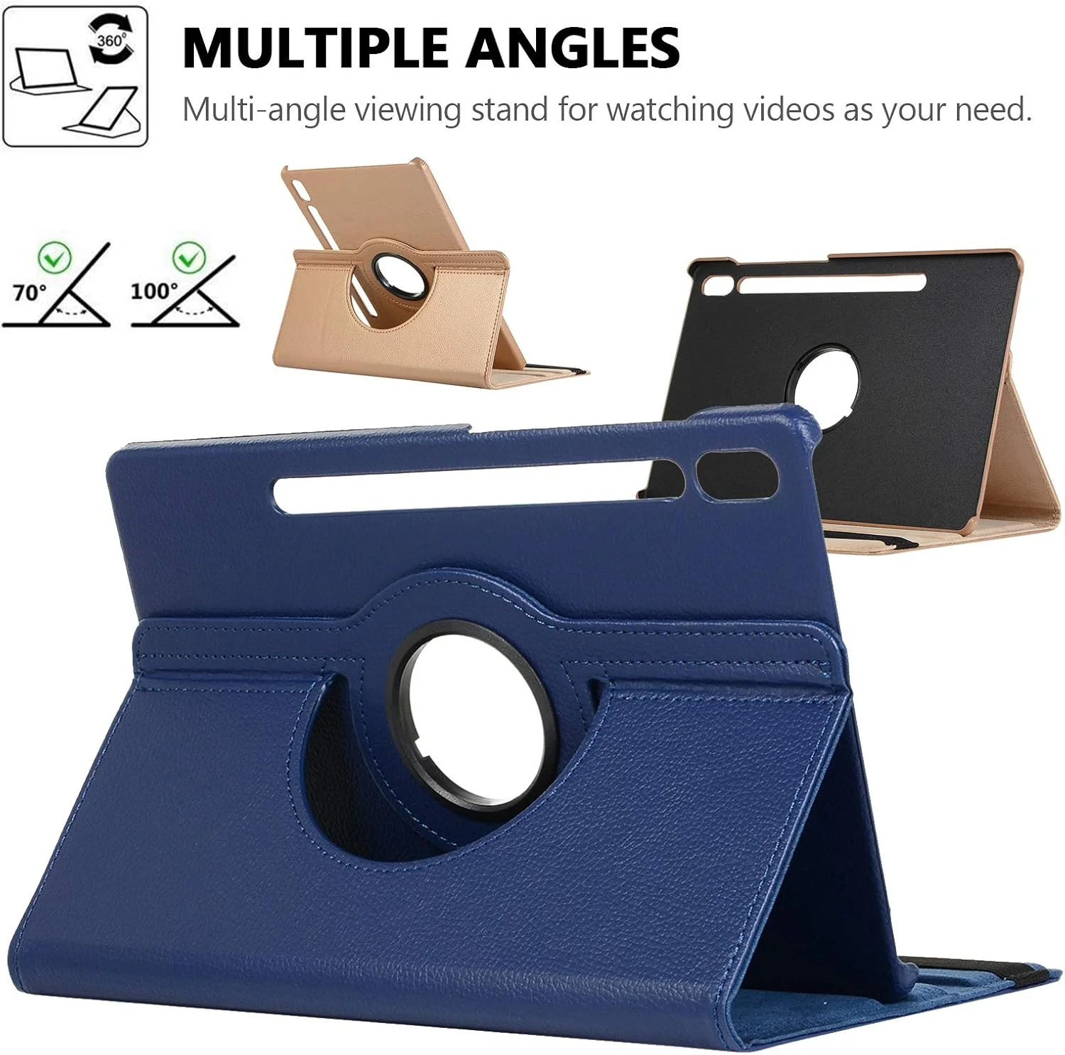 کاور هوشمند Techcircle برای Samsung Galaxy Tab S7 2020، کیف باریک چرمی با قابلیت چرخش 360 درجه و استند، دارای حالت خواب/بیدار خودکار و زوایای دید چندگانه، مناسب برای Galaxy Tab S7 11 اینچی مدل -T870/T875/T876، سرمه ای