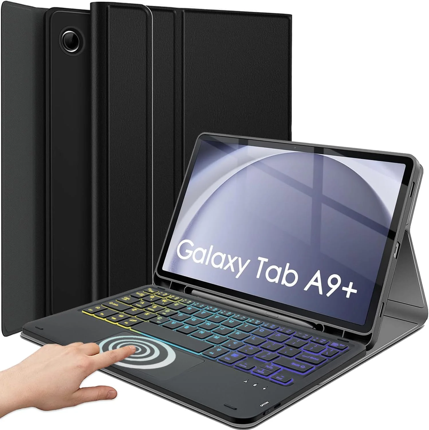 کیبورد دار لمسی مناسب برای تبلت سامسونگ گلکسی تب A9 پلاس 11 اینچ 2023، عربی و انگلیسی - دارای تاچ پد چند لمسی - کیبورد بی سیم جداشدنی با جای قلم - مشکی