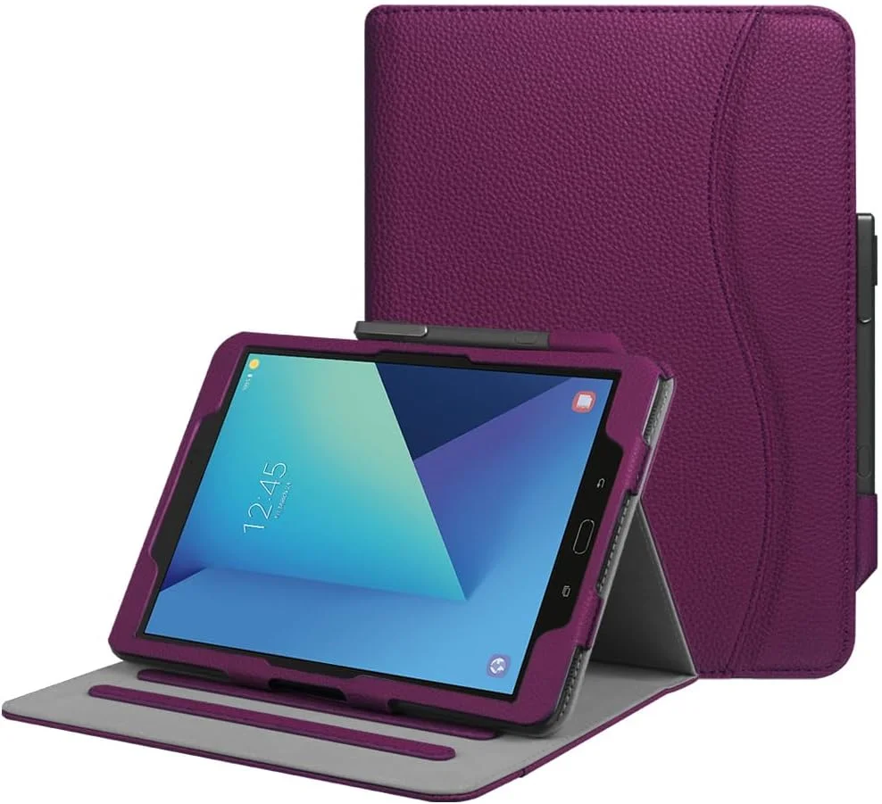 کیف محافظ Fintie برای تبلت سامسونگ گلکسی تب S3 9.7، [محافظت از گوشه‌ها] کاور استند چند زاویه‌ای با جیب و نگهدارنده محافظ قلم S Pen، حالت خواب/بیدار خودکار برای تب S3 9.7 (SM-T820/T825/T827)، بنفش