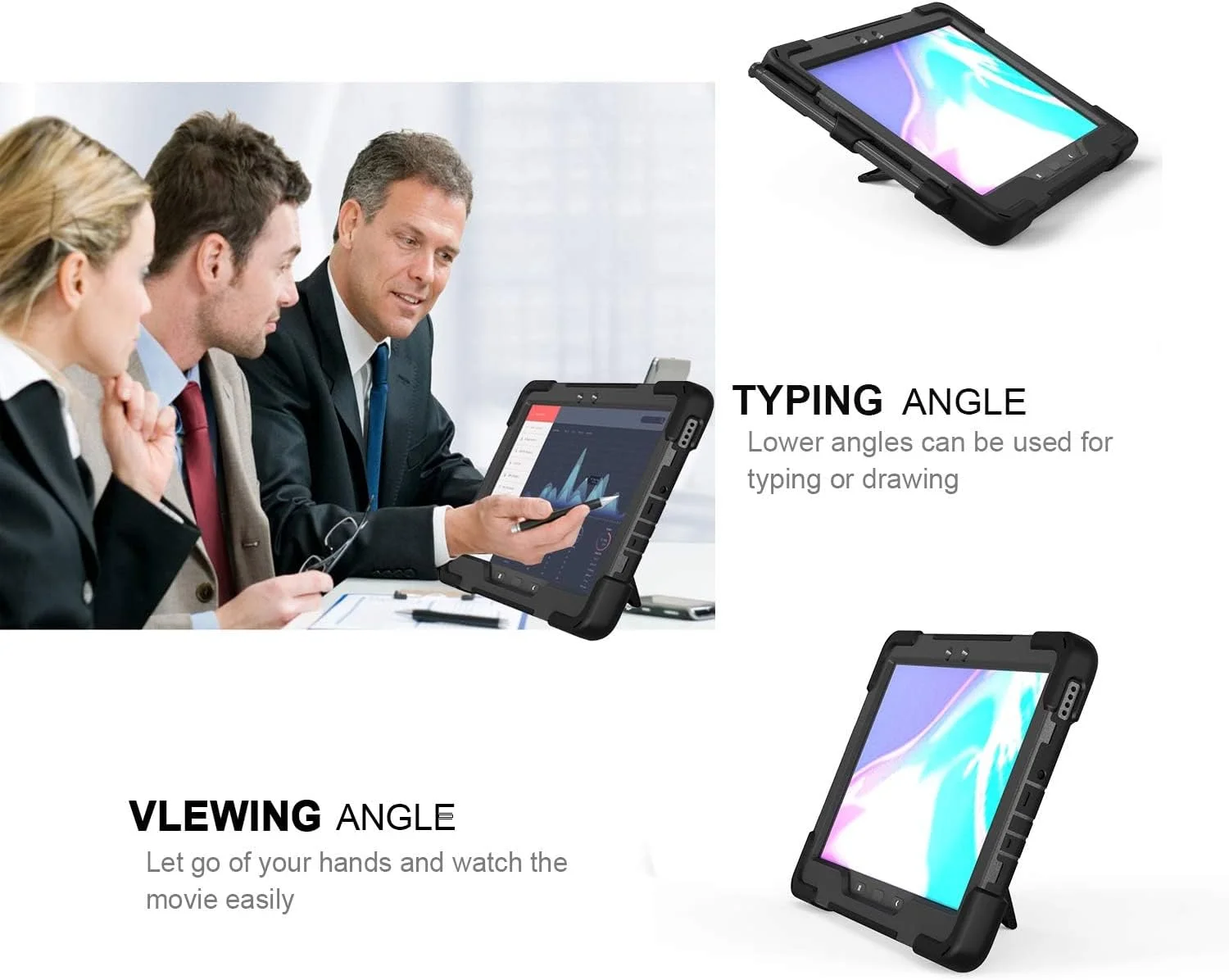 کاور تبلت سامسونگ گلکسی تب اکتیو پرو 10.1، کاور گلکسی تب اکتیو 4 پرو، کاور محافظتی مقاوم در برابر ضربه و افتادن با پایه 360 درجه، بند دستی و بند شانه ای برای SM-T540/T547/T630/T638، مشکی