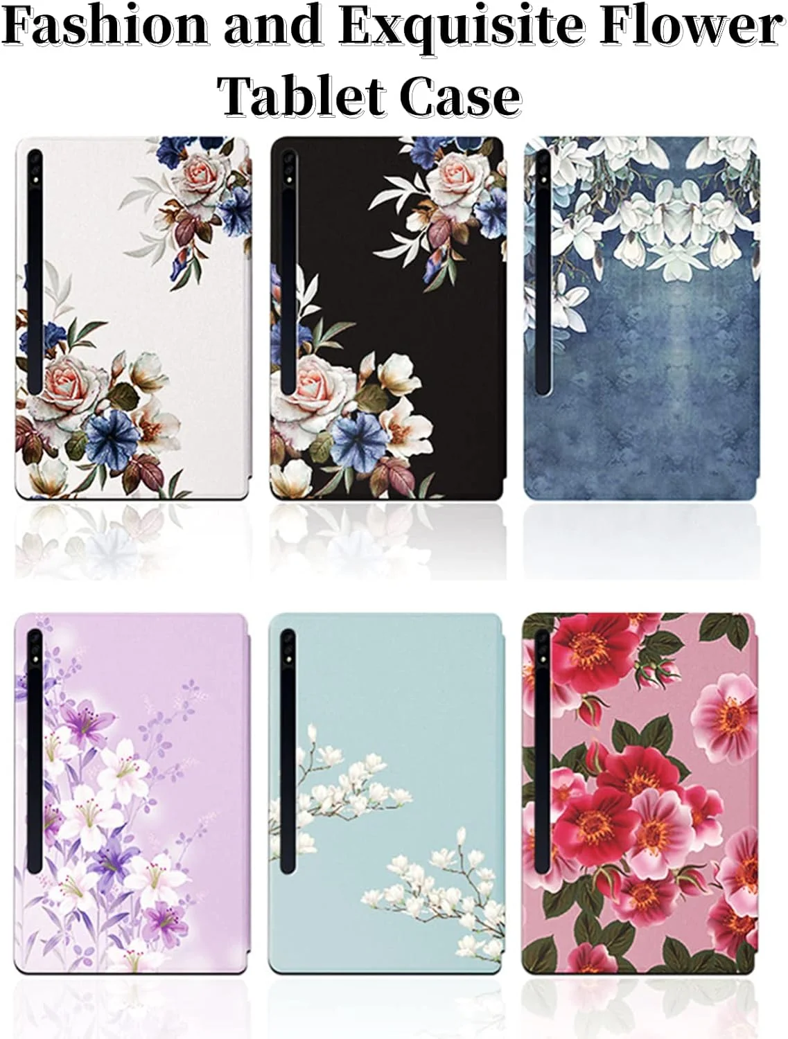 کیف تبلت طرح گل جذاب و شیک با قابلیت استند برای تبلت سامسونگ گلکسی تب S2 S7 S8 پلاس FE A8 2021 A7 2020 A 10.1 10.5 E 9.6 اینچ، باریک و راحت (بنفش، S7 FE 2021 12.4 T730)