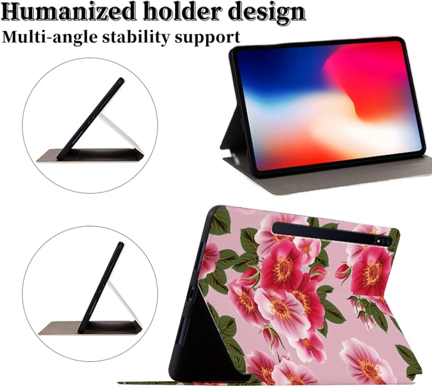 کیف تبلت طرح گل جذاب و شیک با قابلیت استند برای تبلت سامسونگ گلکسی تب S2 S7 S8 پلاس FE A8 2021 A7 2020 A 10.1 10.5 E 9.6 اینچ، باریک و راحت (بنفش، S7 FE 2021 12.4 T730)