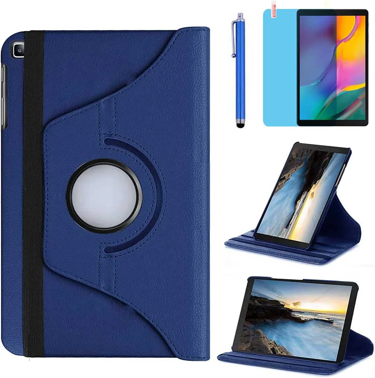 کاور تبلت آر.شنگته مناسب برای تبلت سامسونگ گلکسی تب A 10.1 2019 (SM-T510 SM-T515)، کاور محافظ کامل با پایه چرخان 360 درجه، به همراه قلم استایلوس و محافظ صفحه نمایش (آبی)