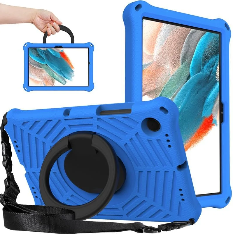 کیف تبلت کودکانه سامسونگ گلکسی تب A8 با سایز 10.5 اینچ، فوم EVA با طرح تار عنکبوت، به همراه حلقه نگهدارنده و بند شانه ای، مناسب برای گلکسی تب A8 X200/X205، آبی