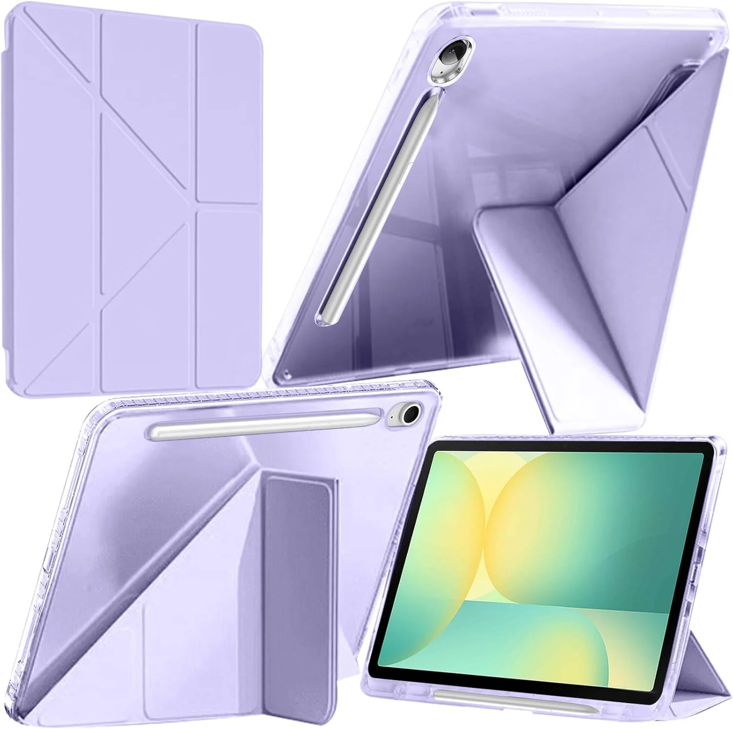کیف A-BEAUTY سازگار با تبلت سامسونگ گلکسی تب S10 لایت / S10 FE 2025 / S9 FE 10.9 اینچی / S9 11 اینچی 2023 با نگهدارنده قلم S، کاور شفاف ضد ضربه، استند Y شکل 6 در 1، بنفش