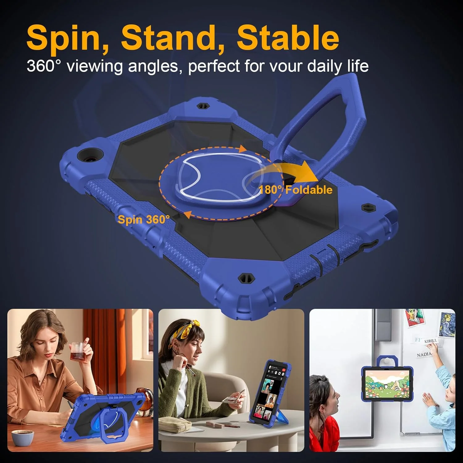 کیف محافظ تبلت سامسونگ گلکسی تب A9 پلاس 11 اینچ 2023 (SM-X210/X216/X218)، کیف مقاوم Auorld برای تبلت سامسونگ گلکسی A9+ به همراه محافظ صفحه نمایش، استند چرخان 360 درجه، بند شانه و جای قلم، سرمه ای مشکی