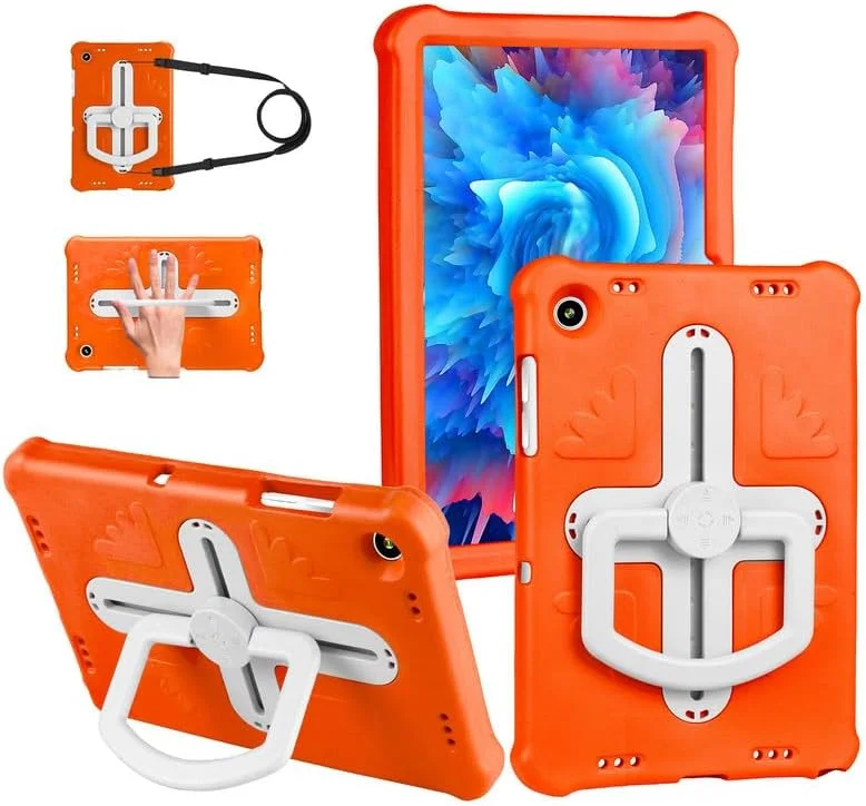 کاور تبلت نیکاکیو برای سامسونگ گلکسی تب A9 پلاس 11 X210/X216/X218 (2023)، مناسب کودکان، با دستگیره متحرک چرخان 360 درجه، بند شانه، کاور محافظ سبک وزن EVA، نارنجی بژ