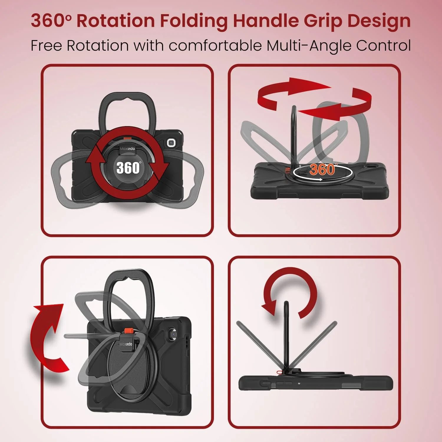 کیف محافظتی مقاوم و رنگارنگ Moxedo با پایه چرخان 360 درجه و بند شانه ای برای کودکان، سازگار با تبلت سامسونگ گلکسی تب A7 Lite 8.7 اینچ T220/T225 (مشکی)