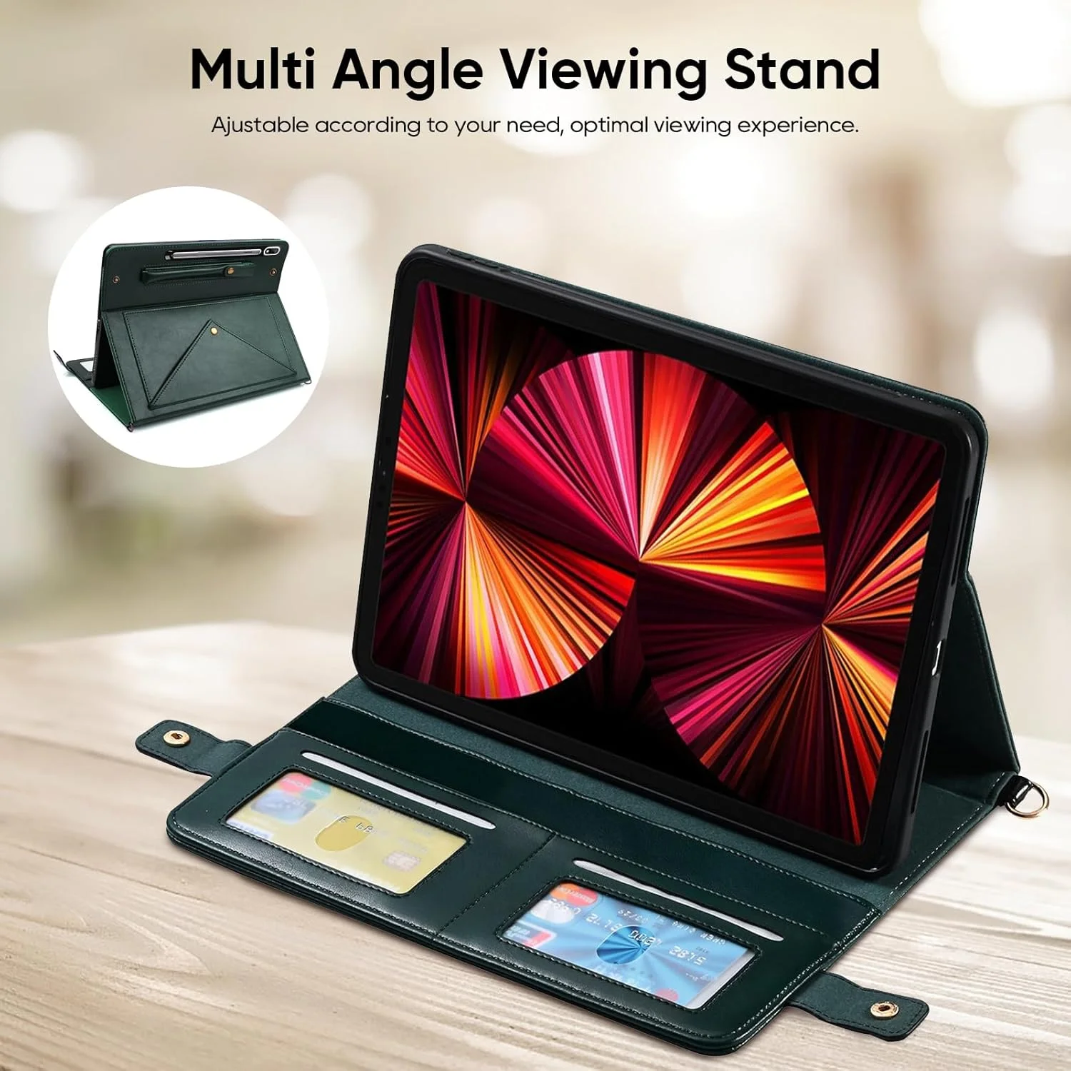 کیف حمل تبلت مناسب برای سامسونگ گلکسی تب S10 Ultra/S9 Ultra/ S8 Ultra 14.6 اینچ، چرم مصنوعی PU طرح قدیمی، دارای بند دستی، بند دوشی، جای کارت، جای قلم S Pen و قابلیت استند، سبز تیره