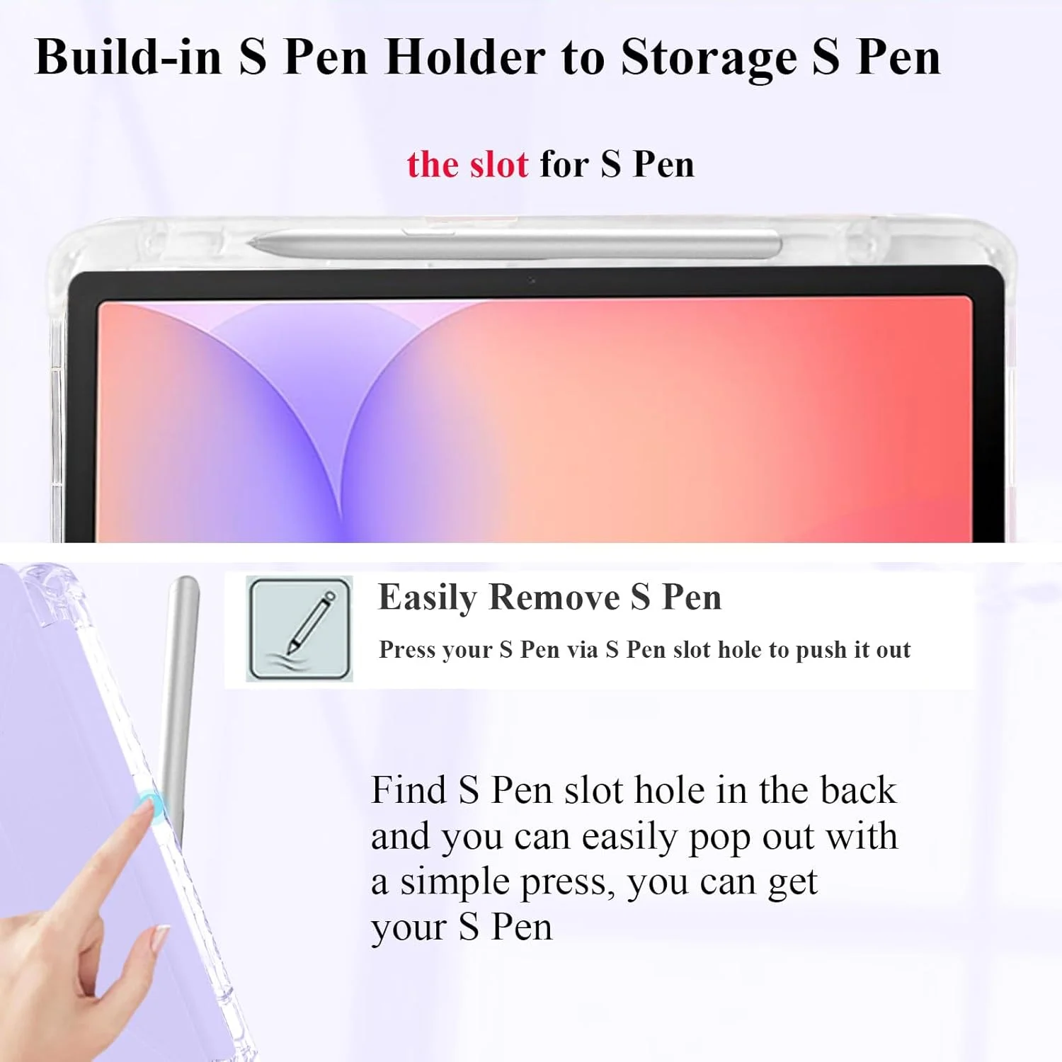 کیف A-BEAUTY سازگار با تبلت سامسونگ گلکسی تب S10 لایت / S10 FE 2025 / S9 FE 10.9 اینچی / S9 11 اینچی 2023 با نگهدارنده قلم S، کاور شفاف ضد ضربه، استند Y شکل 6 در 1، بنفش