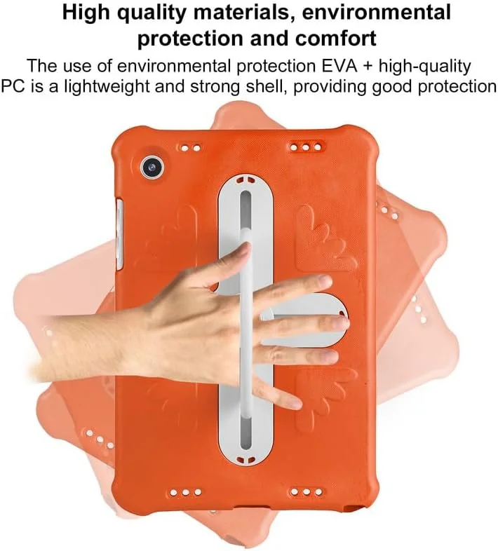 کاور تبلت نیکاکیو برای سامسونگ گلکسی تب A9 پلاس 11 X210/X216/X218 (2023)، مناسب کودکان، با دستگیره متحرک چرخان 360 درجه، بند شانه، کاور محافظ سبک وزن EVA، نارنجی بژ