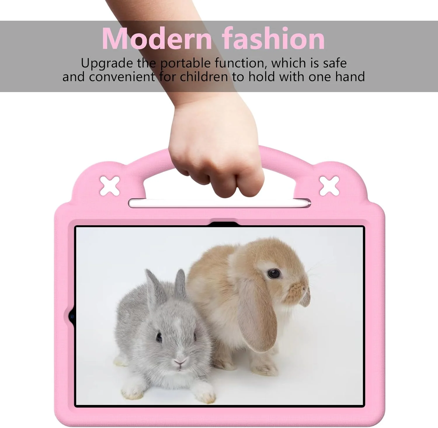 کیف تبلت کودکانه Chstls مناسب برای Samsung Galaxy Tab S6 Lite 10.4 اینچ 2024/2022/2020، کاور سیلیکونی EVA ضد ضربه با دسته و پایه تاشو و عروسک کارتونی جداشدنی - صورتی