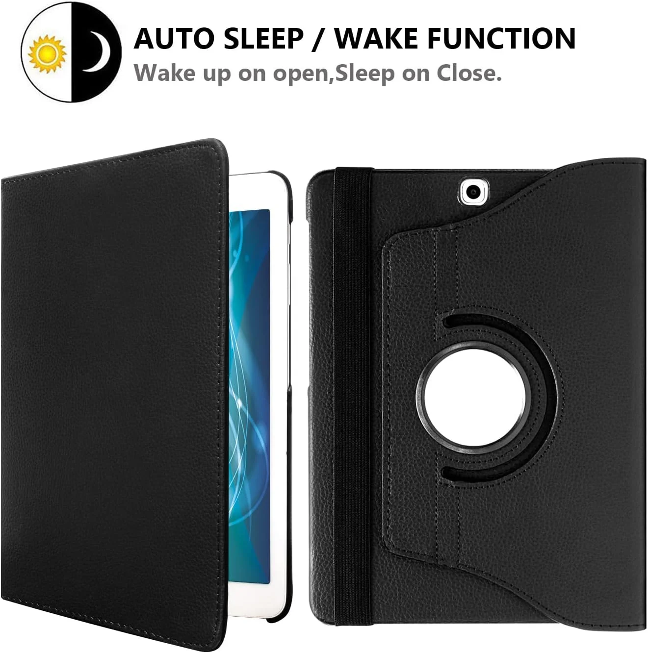 کاور چرمی چرخشی 360 درجه آر.شنگته مناسب برای تبلت سامسونگ گلکسی تب S2 9.7 اینچی (مدل های SM-T810 SM-T813 SM-T815 SM-T817 SM-T819) به همراه قلم استایلوس و محافظ صفحه نمایش (مشکی)