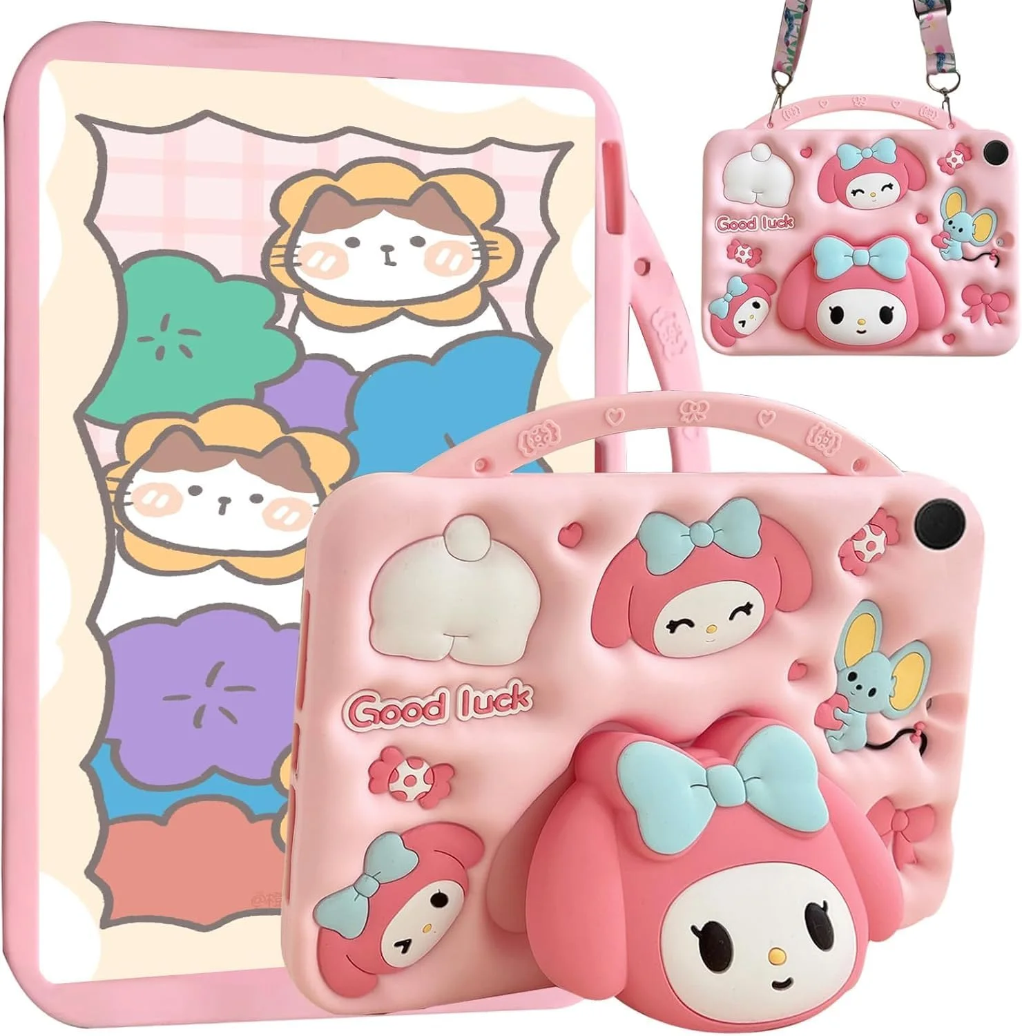 کاور کارتونی برای تبلت سامسونگ گلکسی تب A8 10.5 اینچ 2022، سیلیکونی نرم و بامزه با پایه تاشو [مقاوم در برابر سقوط، ضد ضربه، ضد لغزش] به همراه بند شانه (گلکسی تب A8)