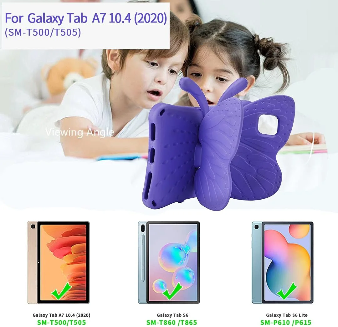 کیف محافظ کودکانه تبلت سامسونگ Tab A7 10.4 Simicoo با پایه - طرح پروانه ای زیبا، EVA مقاوم در برابر ضربه، مقاوم، بنفش