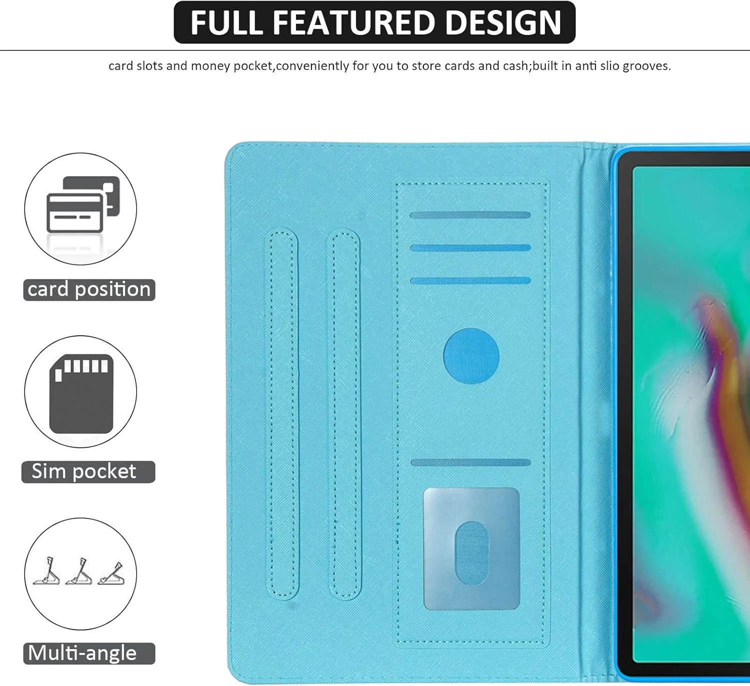 کیف محافظ تبلت سامسونگ گلکسی تب S5e 10.5 مدل SM-T720/T725 نسخه 2019 - جلد باریک چرمی PU چند زاویه ای با قابلیت استند و آهنربای هوشمند با عملکرد بیدار/خواب خودکار/کهکشانی