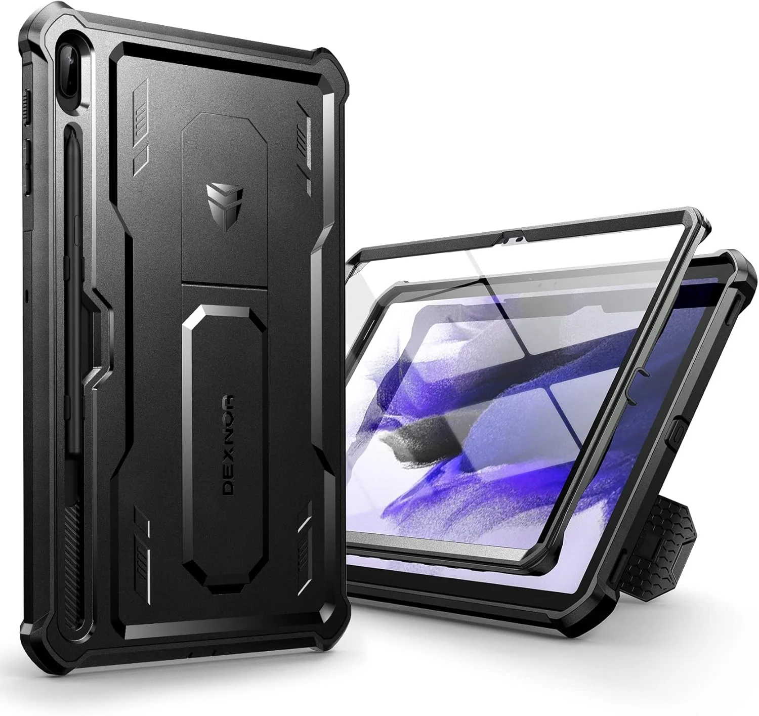 کاور Dexnor برای تبلت سامسونگ گلکسی تب S8+ پلاس (2022) / گلکسی تب S7+ پلاس (2020) 12.4 اینچ، [دارای محافظ صفحه نمایش داخلی و پایه تاشو] با جای قلم، مقاوم در برابر ضربه، پوشش محافظتی کامل بدنه - مشکی