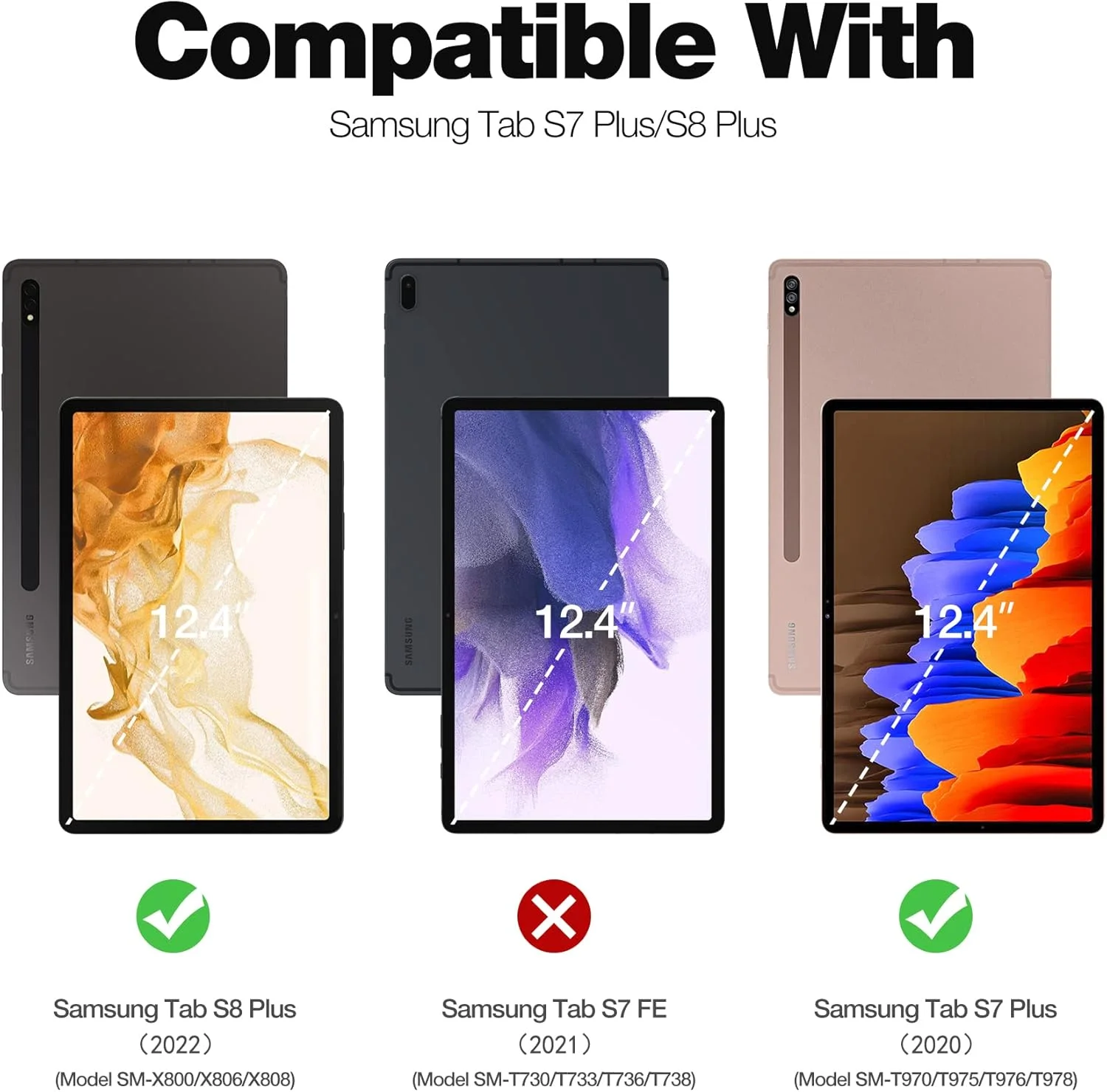 کاور Dexnor برای تبلت سامسونگ گلکسی تب S8+ پلاس (2022) / گلکسی تب S7+ پلاس (2020) 12.4 اینچ، [دارای محافظ صفحه نمایش داخلی و پایه تاشو] با جای قلم، مقاوم در برابر ضربه، پوشش محافظتی کامل بدنه - مشکی