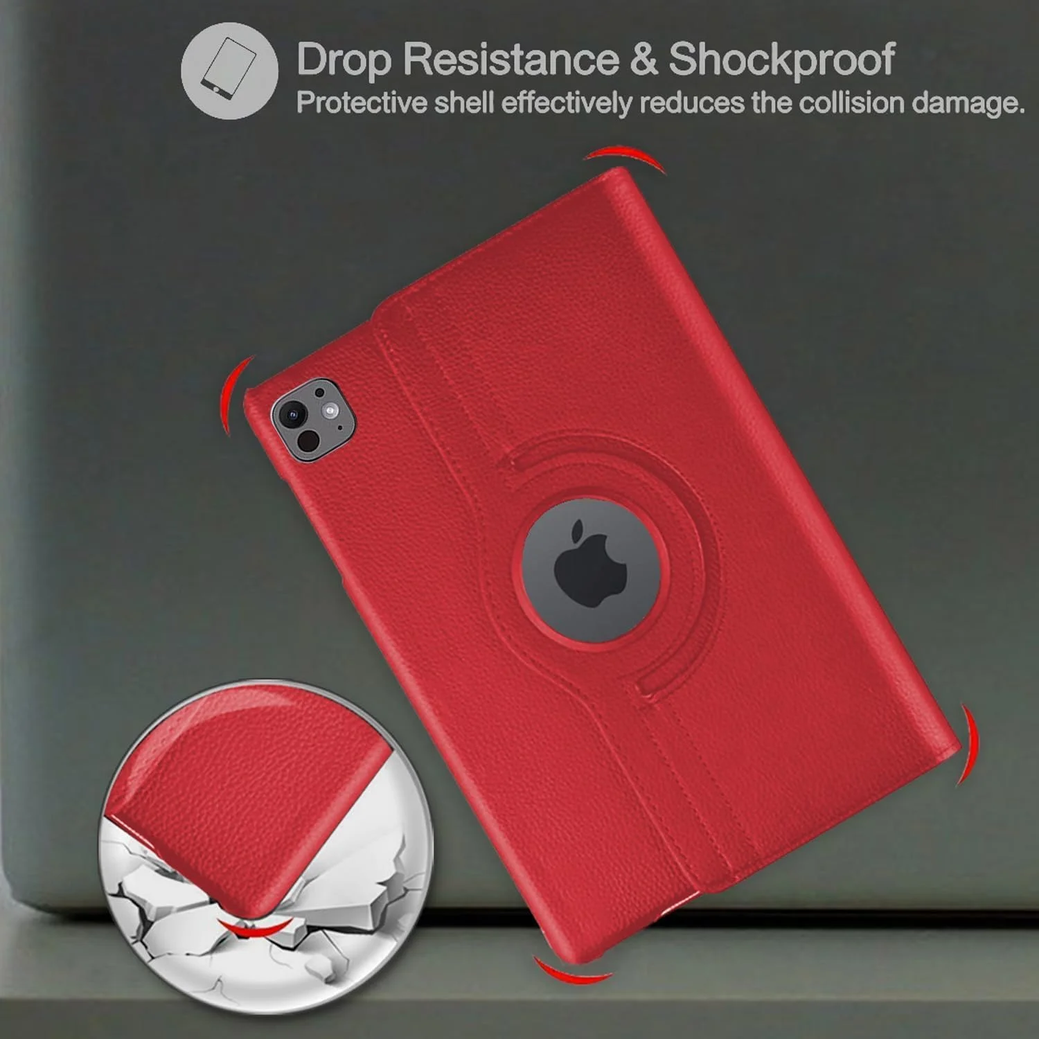 کاور تبلت سامسونگ گلکسی تب A9 پلاس Muzz، چرخش 360 درجه، 11 اینچ 2023 (SM-X210, SM-X215, SM-X216B)، روکش چرمی PU، بیدار/خواب خودکار (قرمز)