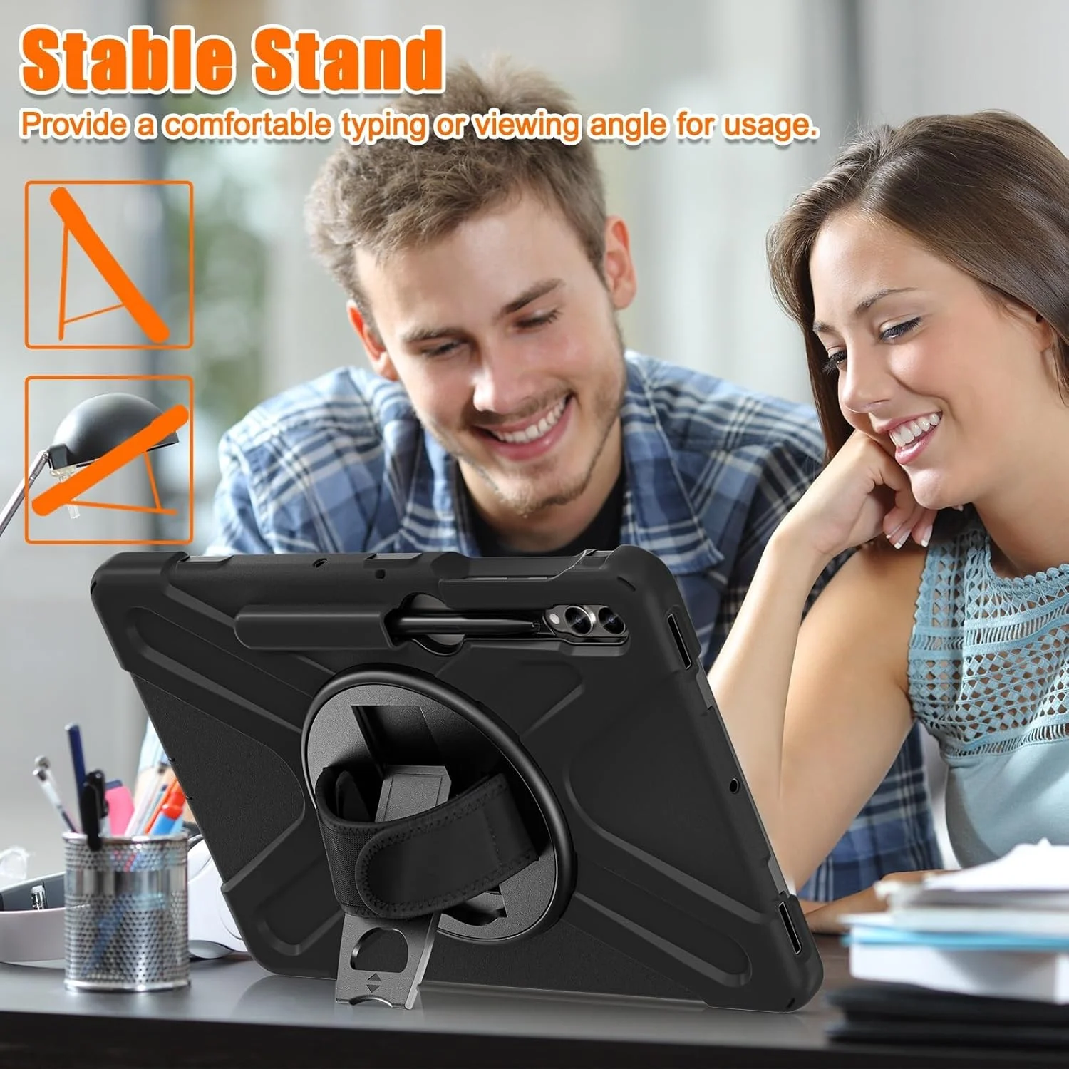 کیف محافظ تبلت سامسونگ گلکسی تب S10 پلاس 12.4 اینچ 2024 مدل SM-X820/X826B/X828U به همراه جای قلم، استند، بند دستی و محافظت سنگین (مشکی)