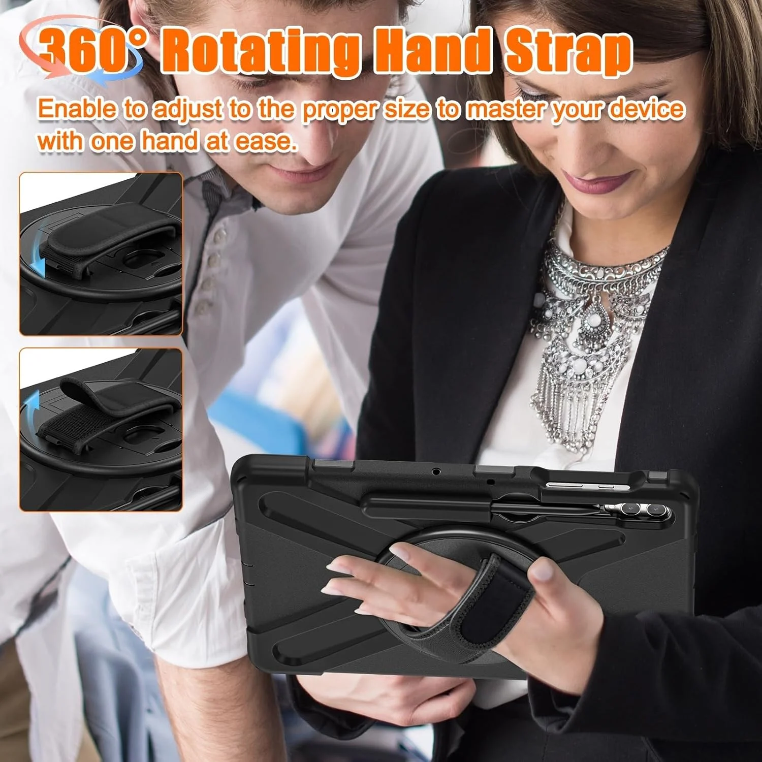 کیف محافظ تبلت سامسونگ گلکسی تب S10 پلاس 12.4 اینچ 2024 مدل SM-X820/X826B/X828U به همراه جای قلم، استند، بند دستی و محافظت سنگین (مشکی)