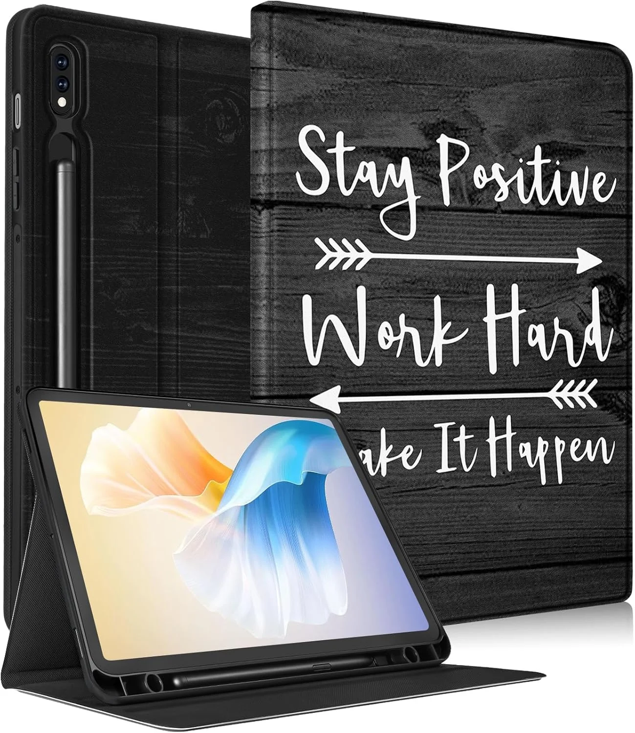 کیف Wazzasoft برای تبلت سامسونگ گلکسی تب S8/تب S7 سایز 11 اینچ، مناسب برای زنان، دختران، کودکان، پسران و مردان، کاور فولیو با جای مداد، طراحی زیبا و منحصر به فرد، قاب تبلت با نقل قول برای سامسونگ تب S7/تب S8 مدل 2022/2020