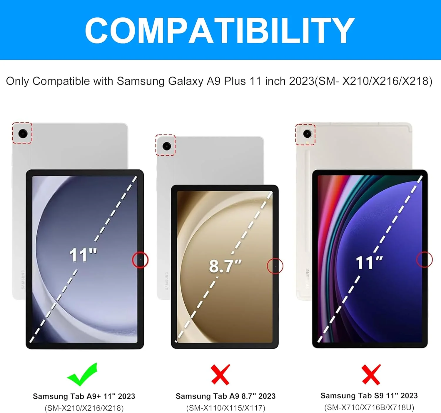 کیبورد تبلت SAMSUNG Galaxy Tab A9+ سایز 11 اینچ، کیبورد بلوتوث جداشدنی، کاور هوشمند سازگار با قلم S Pen، دارای جا مدادی، حالت خواب/بیدار خودکار، جلد چرمی مصنوعی برای Tab A9 Plus، مشکی