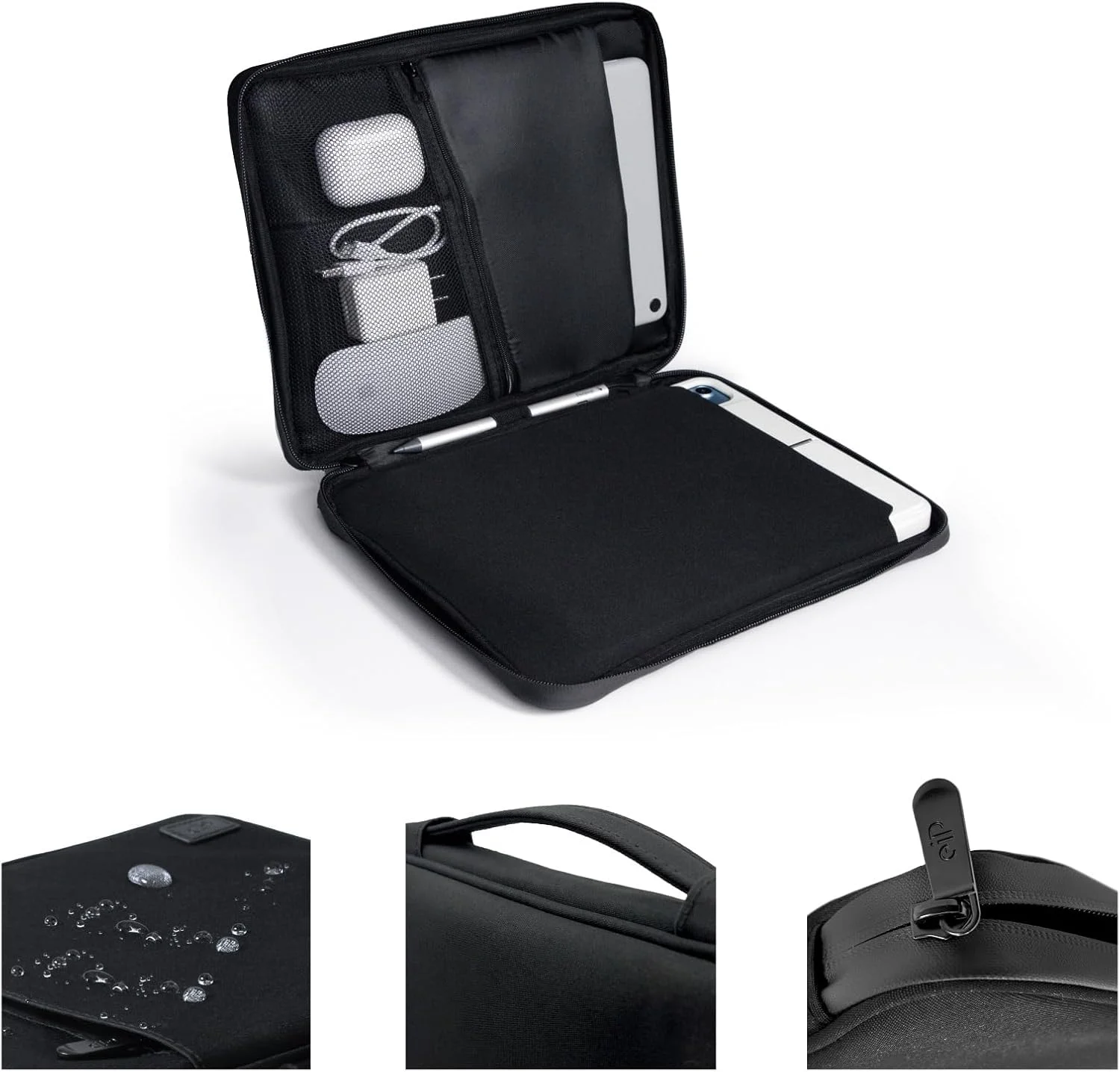 eiP 8-11 inch Waterproof Slim Tablet Carring Case with Handle Sleeve Bag for iPad Pro 11 inch/iPad 7/8/9 10.2 inch/iPad Air 5,4 10.9 inch/Pixel Tablet/Samsung Tab, Fit Keyboard and Pen, Black