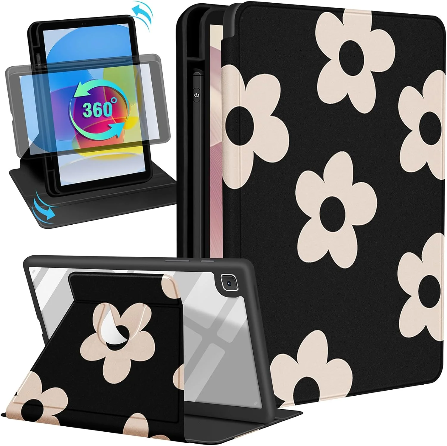 کاور تبلت سامسونگ گلکسی تب A7 لایت 8.7 اینچی Uppuppy، جلد محافظ با نگهدارنده قلم، طرح گلدار زیبا و فانتزی دخترانه، پایه چرخان برای تبلت سامسونگ A7 لایت