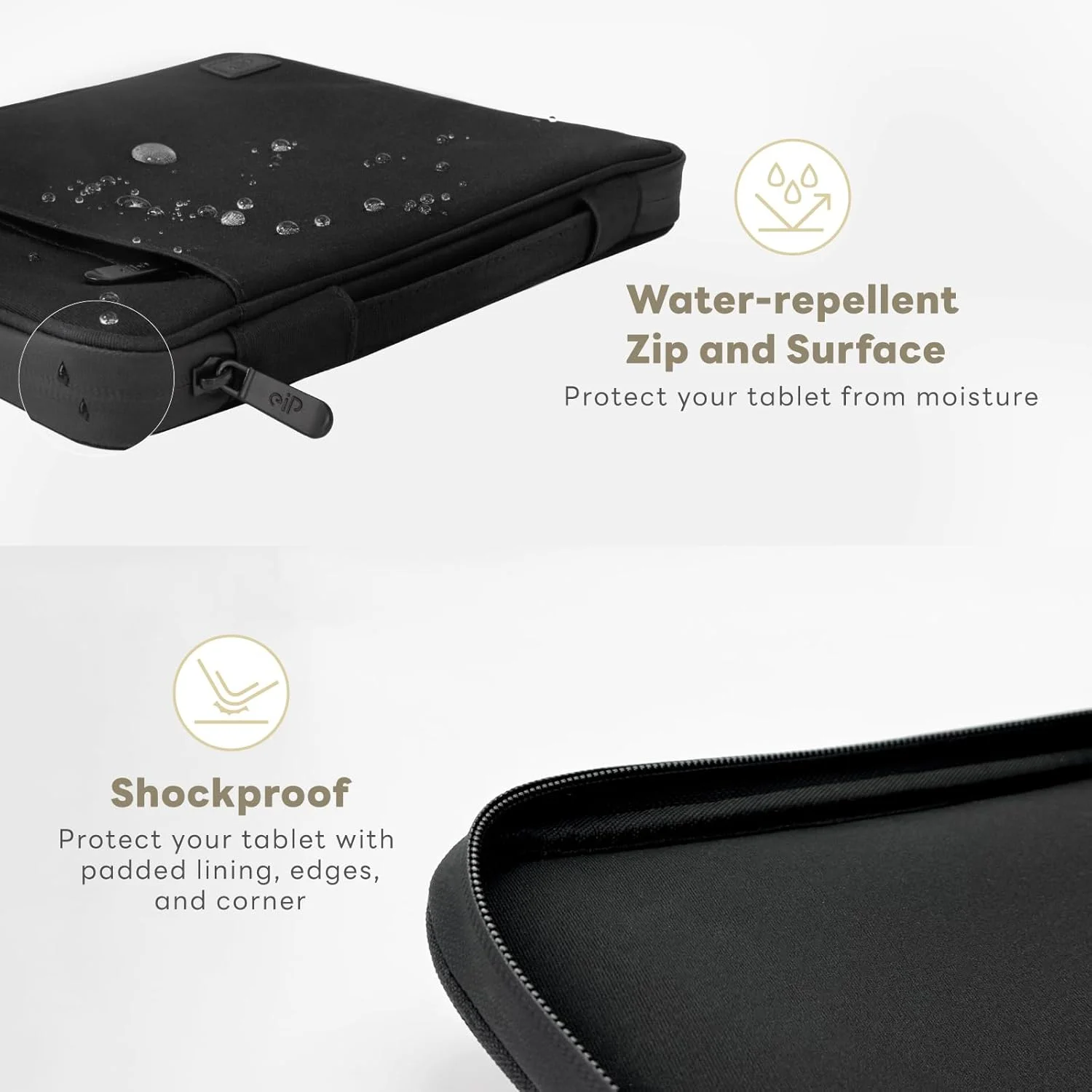 eiP 8-11 inch Waterproof Slim Tablet Carring Case with Handle Sleeve Bag for iPad Pro 11 inch/iPad 7/8/9 10.2 inch/iPad Air 5,4 10.9 inch/Pixel Tablet/Samsung Tab, Fit Keyboard and Pen, Black