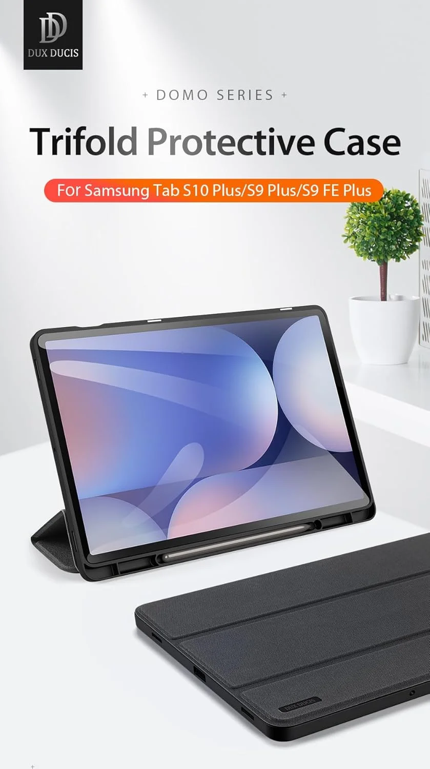 کیف سری Domo برند DUX DUCIS، طراحی شده برای تبلت سامسونگ گلکسی تب S10 پلاس/S9 پلاس/S9 FE پلاس، کاور محافظ سه لایه چرمی PU با قابلیت استند دوگانه و جای قلم و عملکرد خواب/بیدار شدن خودکار - آبی