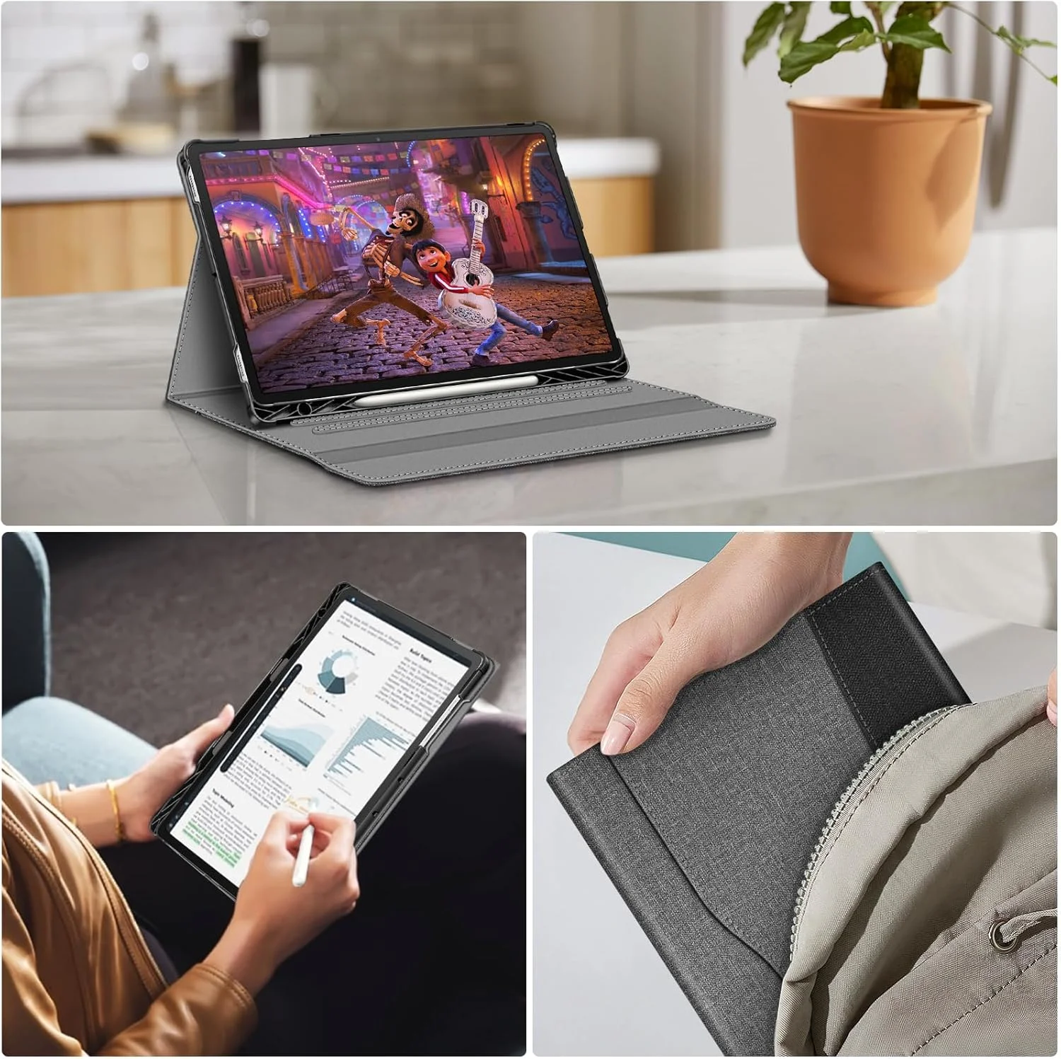 کیف محافظ تبلت FINTIE مناسب برای تبلت سامسونگ گلکسی تب S9 FE پلاس/تب S9 پلاس ۱۲.۴ اینچ ۲۰۲۳، کیف محافظ فولیو با قابلیت تنظیم زاویه دید، جای قلم S Pen و محفظه نگهداری مدارک، خاکستری تیره کیف محافظ تبلت FINTIE مناسب برای تبلت سامسونگ گلکسی تب S9 FE پلاس/تب S9 پلاس ۱۲.۴ اینچ ۲۰۲۳، کیف محافظ فولیو با قابلیت تنظیم زاویه دید، جای قلم S Pen و محفظه نگهداری مدارک، خاکستری تیره