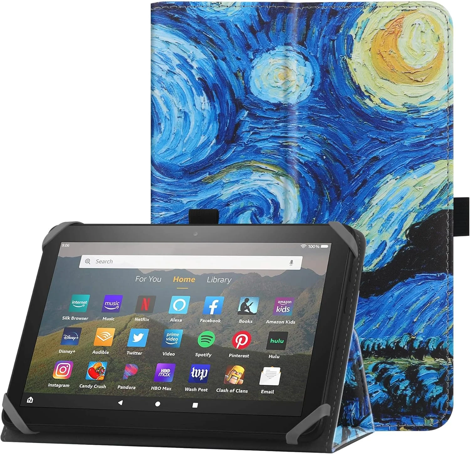کیف محافظ یونیورسال HoYiXi برای تبلت های 7-8 اینچی Fire HD 8 2020/2022 و Fire HD 8 Plus 2020/2022 با استند و بند دستی - طرح شب پر ستاره مناسب برای تبلت های 7-8 اینچی سامسونگ لنوو اندروید