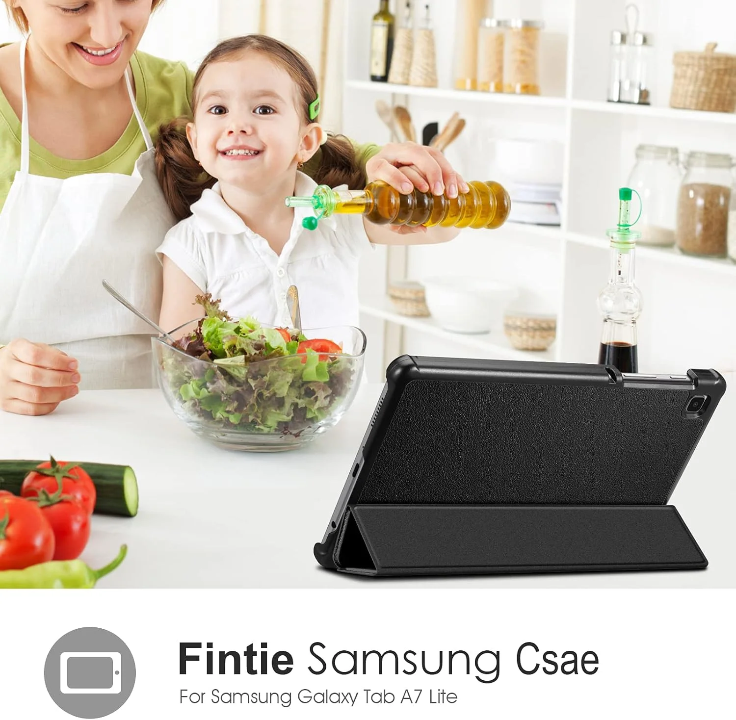 کیف باریک Fintie برای تبلت سامسونگ گلکسی تب A7 Lite 8.7 اینچ مدل 2021 (SM-T220/T225/T227)، کاور سه تایی تاشو با پوسته پشتی سخت و فوق العاده نازک و سبک، مشکی