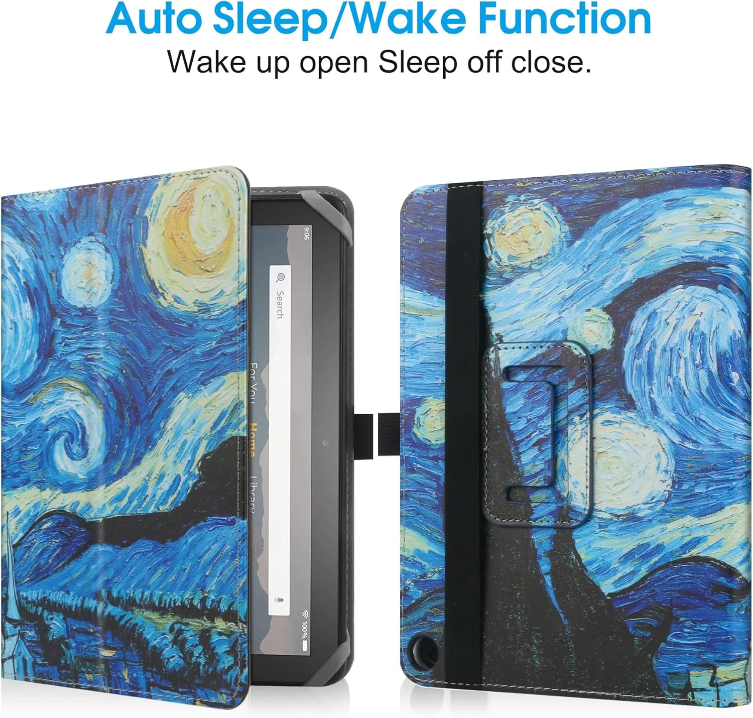 کیف محافظ یونیورسال HoYiXi برای تبلت های 7-8 اینچی Fire HD 8 2020/2022 و Fire HD 8 Plus 2020/2022 با استند و بند دستی - طرح شب پر ستاره مناسب برای تبلت های 7-8 اینچی سامسونگ لنوو اندروید