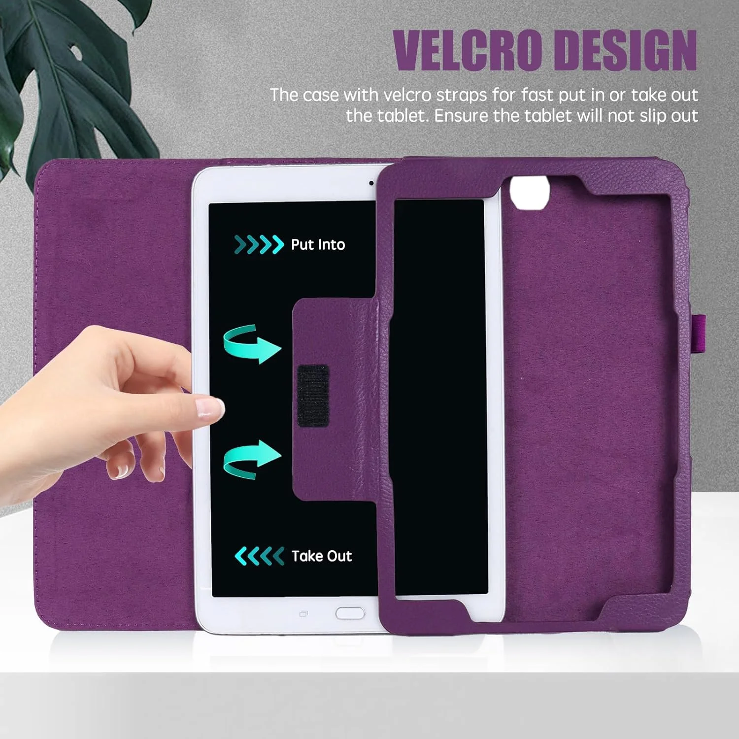 کیف چرمی باریک برای تبلت سامسونگ گلکسی تب A 9.7 اینچ 2015 (SM-T550 T555 P550 P555)، پایه چند زاویه ای، پوشش محافظ کامل تبلت، با قلم استایلوس، محافظ صفحه نمایش (بنفش)