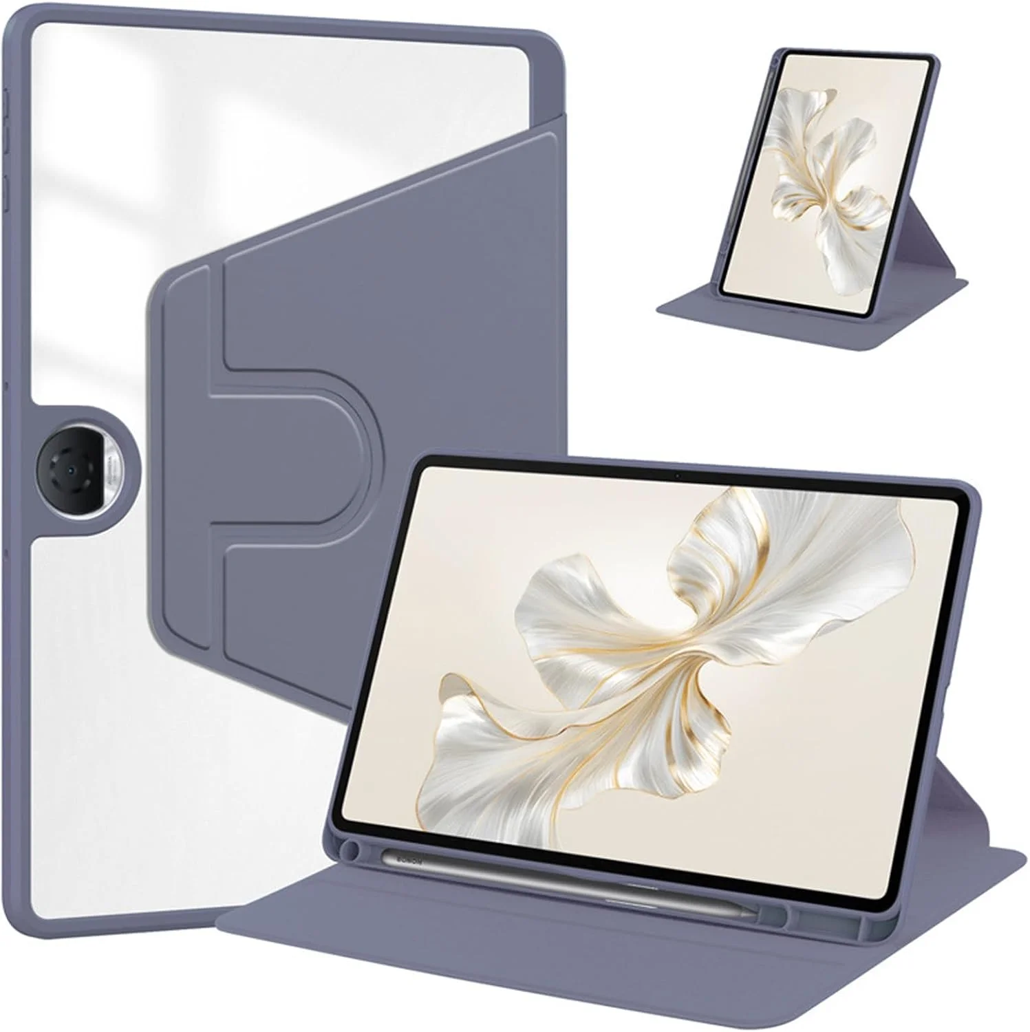 کاور تبلت Moninsta سازگار با Honor Pad 9 12.1 اینچ 2024، کاور محافظ چند زاویه ای اکریلیک شفاف PC سخت با نگهدارنده قلم (بنفش)