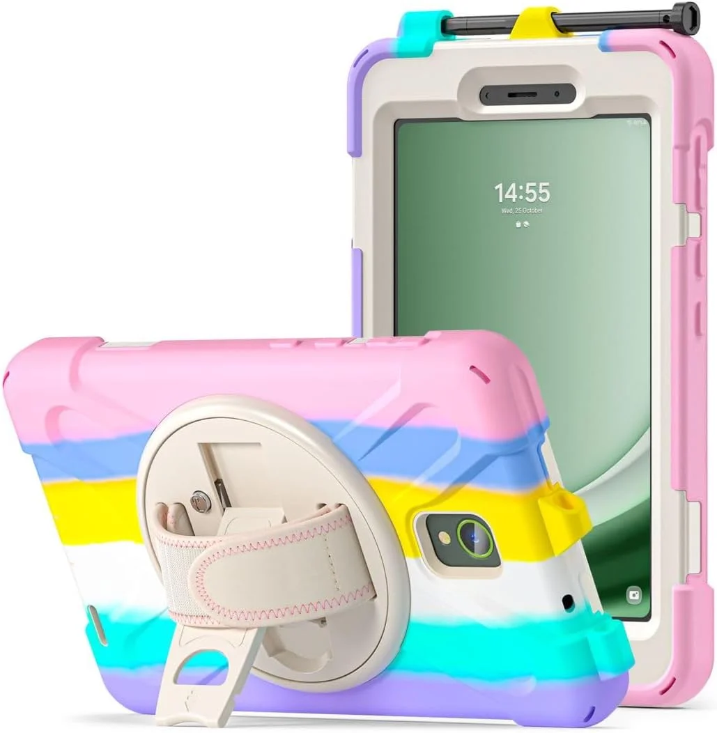 کاور محافظ تبلت Chstls مناسب برای گلکسی تب اکتیو 5 2024 / اکتیو 3 2020 8.0 اینچی، کاور محافظتی ضد ضربه و مقاوم با استند چرخان 360 درجه، بند دستی و بند شانه، صورتی رنگی