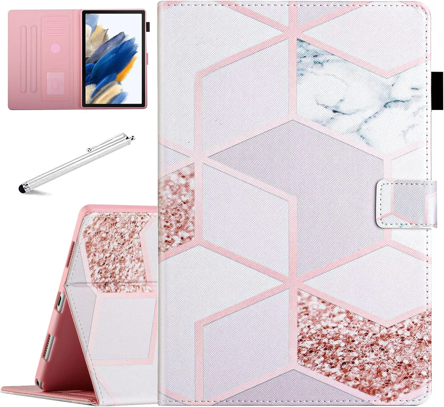 کاور محافظ تبلت سامسونگ گلکسی تب A7 10.4 2020 فنسیتی، کاور تبلت سامسونگ تب A7، کاور محافظ استنددار با قابلیت خواب/بیداری خودکار برای تبلت گلکسی تب A7 10.4 اینچ 2020 (مدل T500/T505/T507)، طرح مرمر طلایی