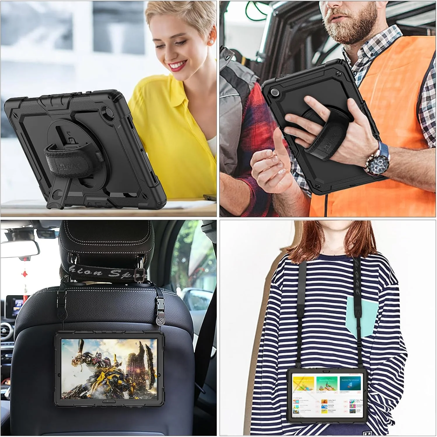 کیف محافظ تبلت سامسونگ گلکسی تب A9 8.7 اینچ 2023 مدل SEYMAC stock به همراه محافظ صفحه نمایش، استند چرخان 360 درجه، بند دستی و بند شانه، مناسب برای گلکسی تب A9 8.7 اینچ SM-X110/X115/X117، رنگ مشکی