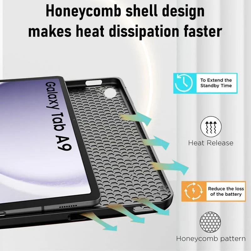 کاور روکش رباستریون برای تبلت سامسونگ گلکسی تب A9 سایز 8.7 اینچ، کاور استند تاشو با طرح گوزن برای تبلت سامسونگ گلکسی تب A9 مدل [SM-X110/X115/X117] - آبی