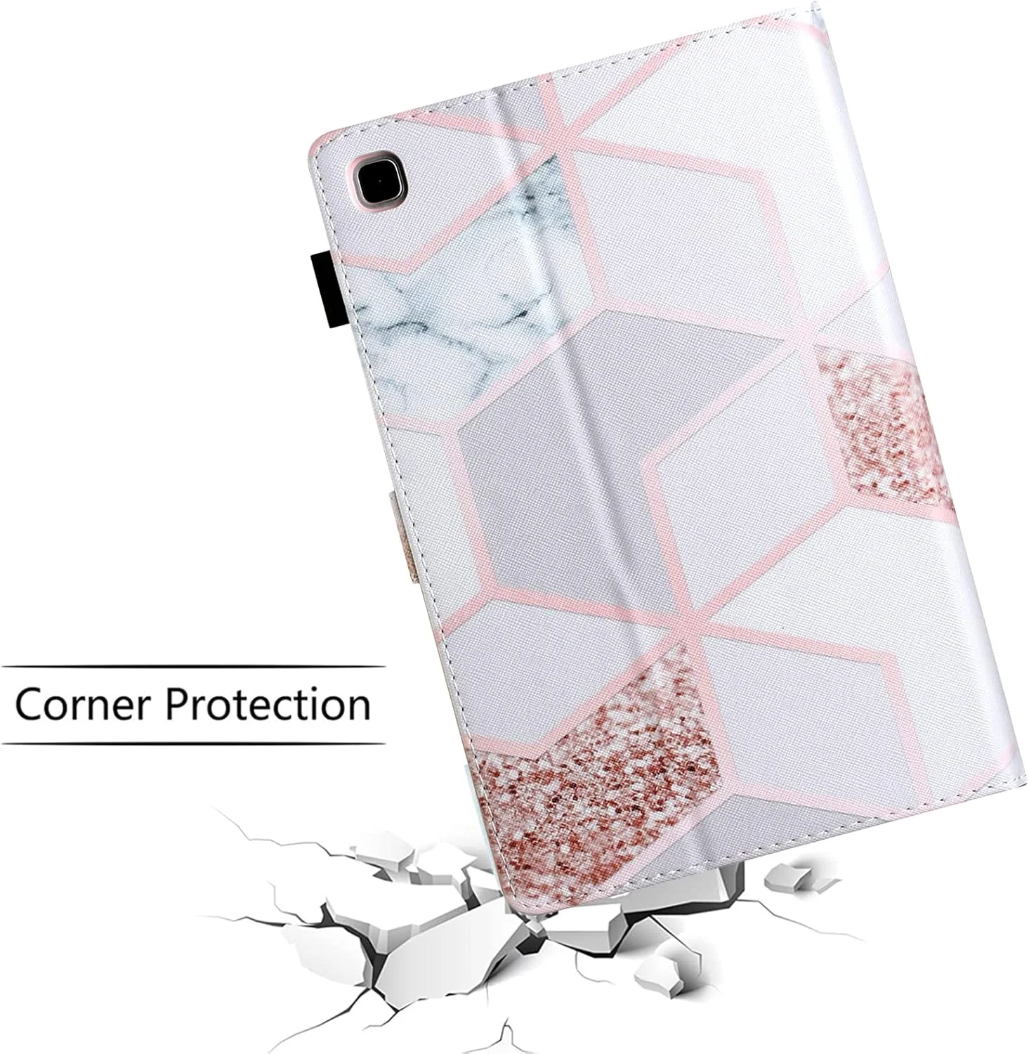 کاور محافظ تبلت سامسونگ گلکسی تب A7 10.4 2020 فنسیتی، کاور تبلت سامسونگ تب A7، کاور محافظ استنددار با قابلیت خواب/بیداری خودکار برای تبلت گلکسی تب A7 10.4 اینچ 2020 (مدل T500/T505/T507)، طرح مرمر طلایی